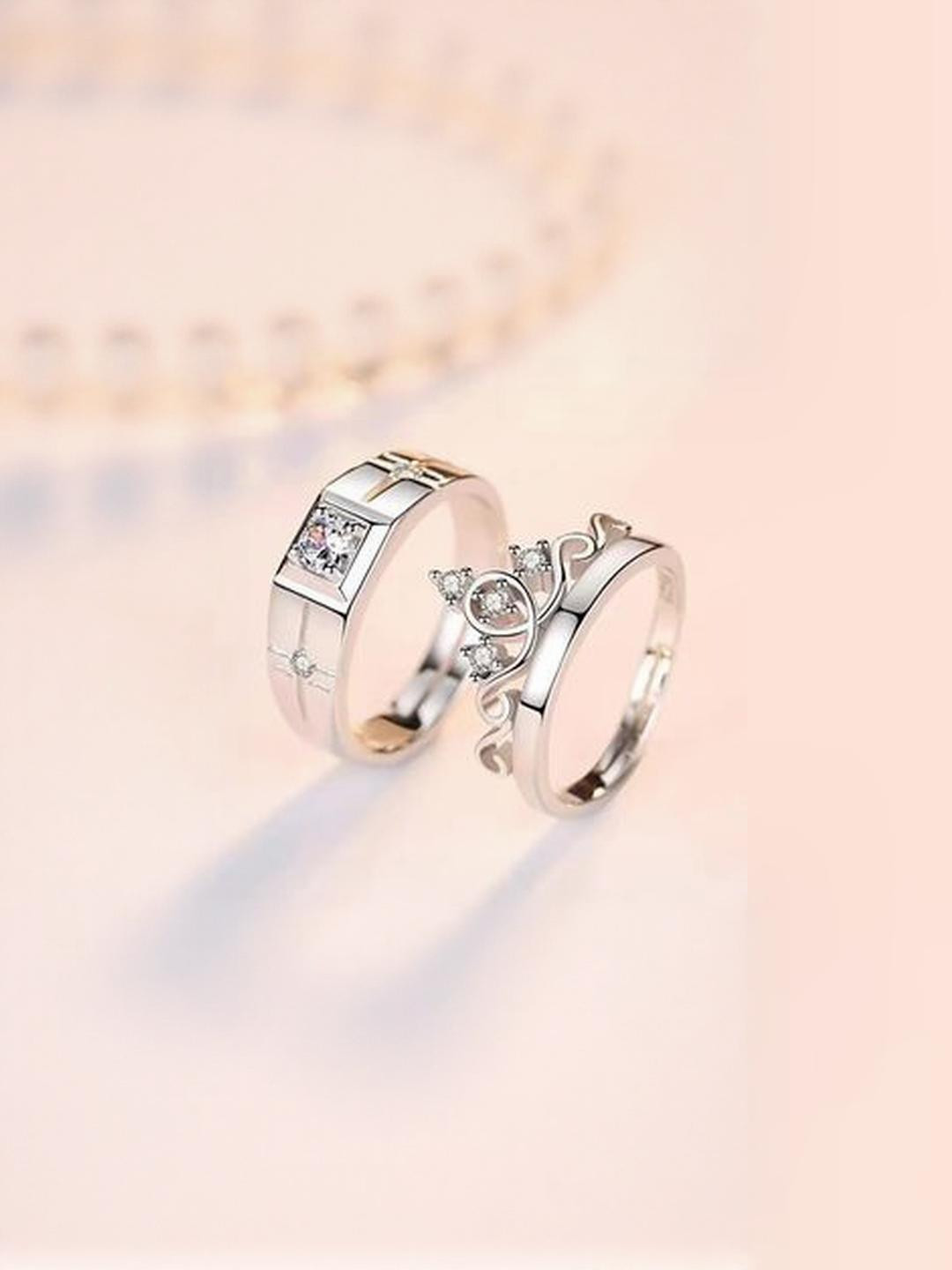TheVineGirl Silver Plated Crown Adjustable Couple Rings