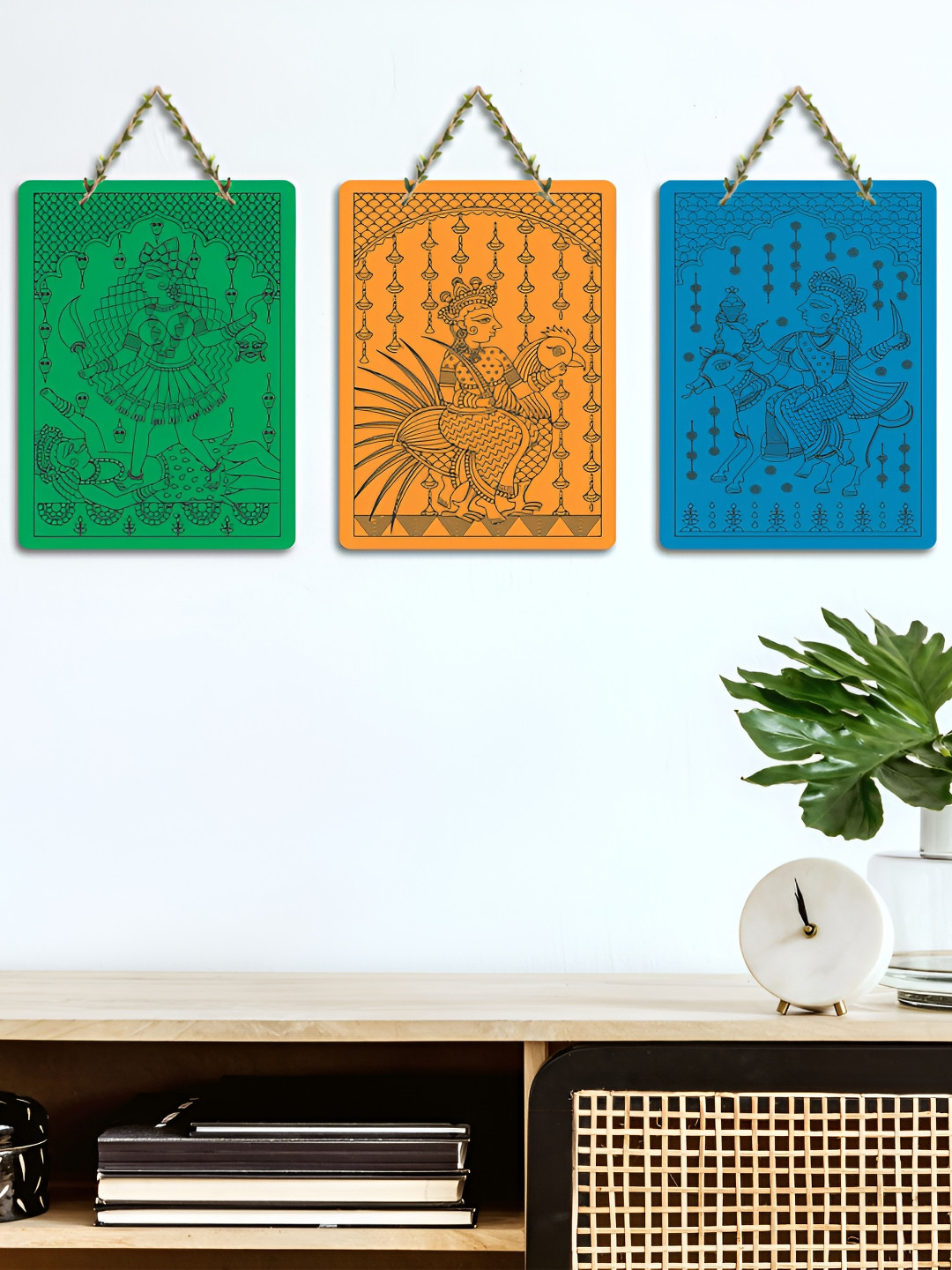 ArtVibes Set Of 3 Multicoloured Wood Kalamkari Art Wall Hanging