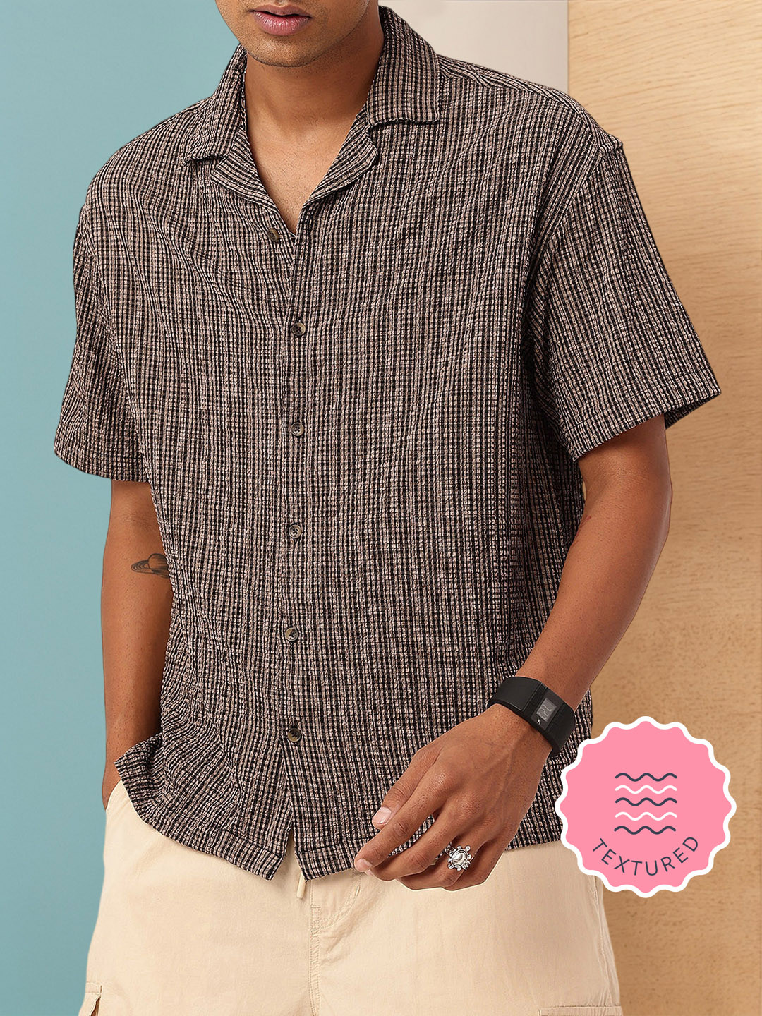 WROGN Textured Stripes Seersucker Oversized Shirt