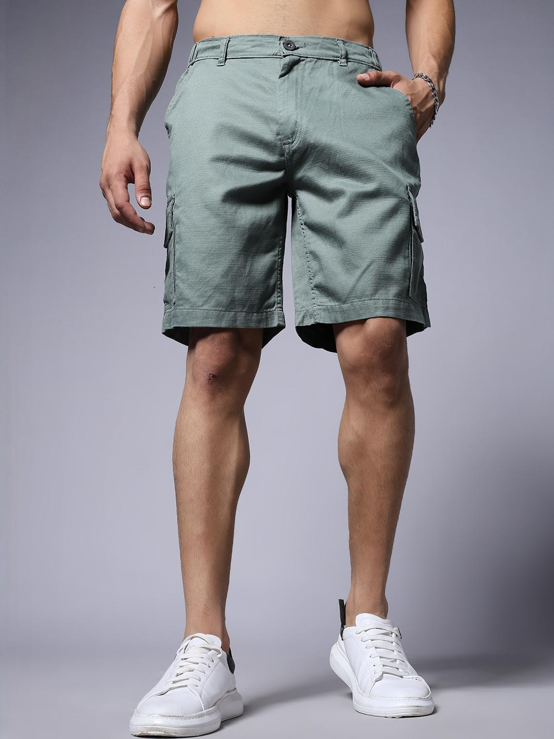 PRONK Men Green Cargo Shorts