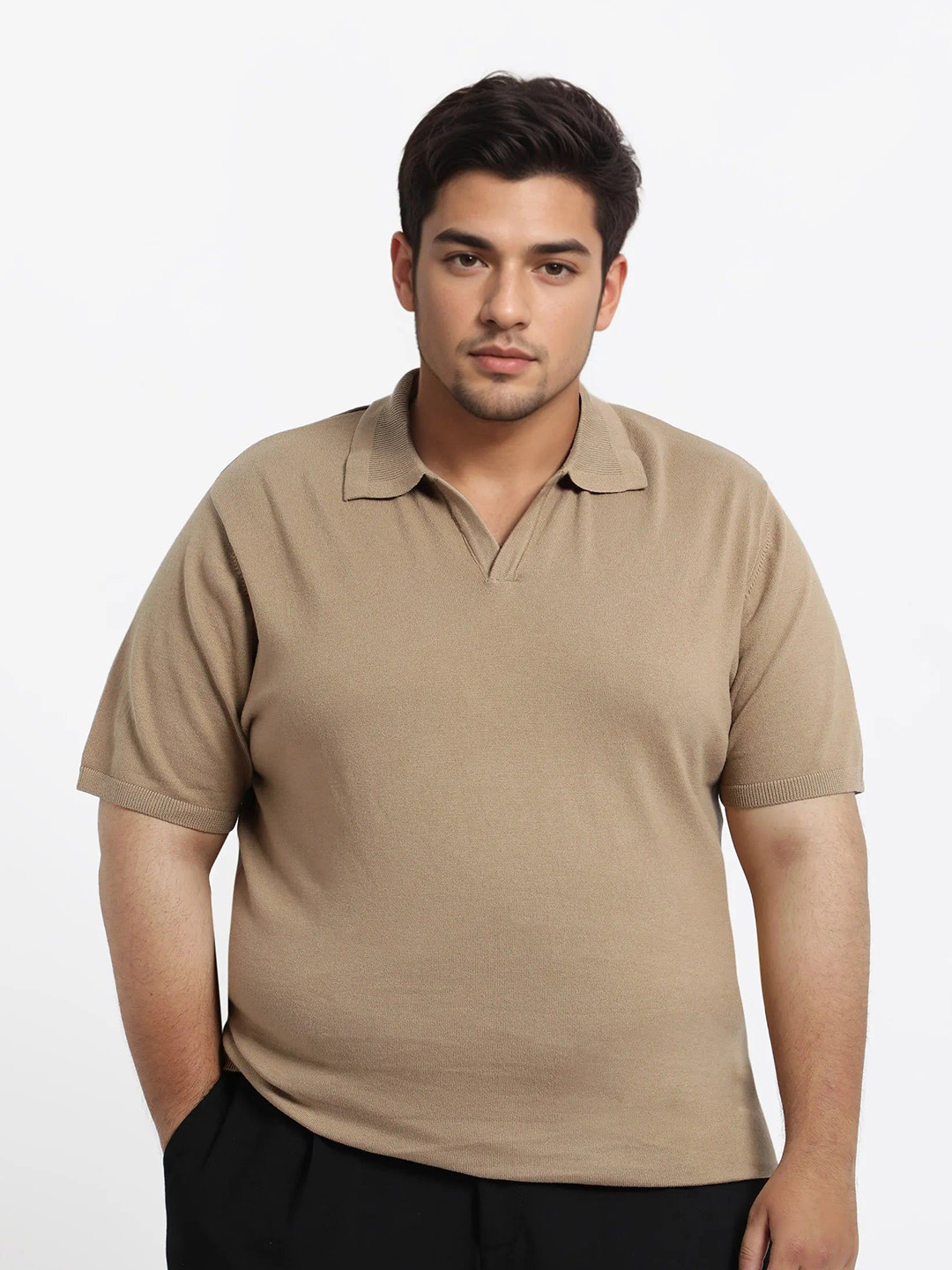 RARE RABBIT Men Plus Size Solid Polo Collar Cotton Boxy T-shirt