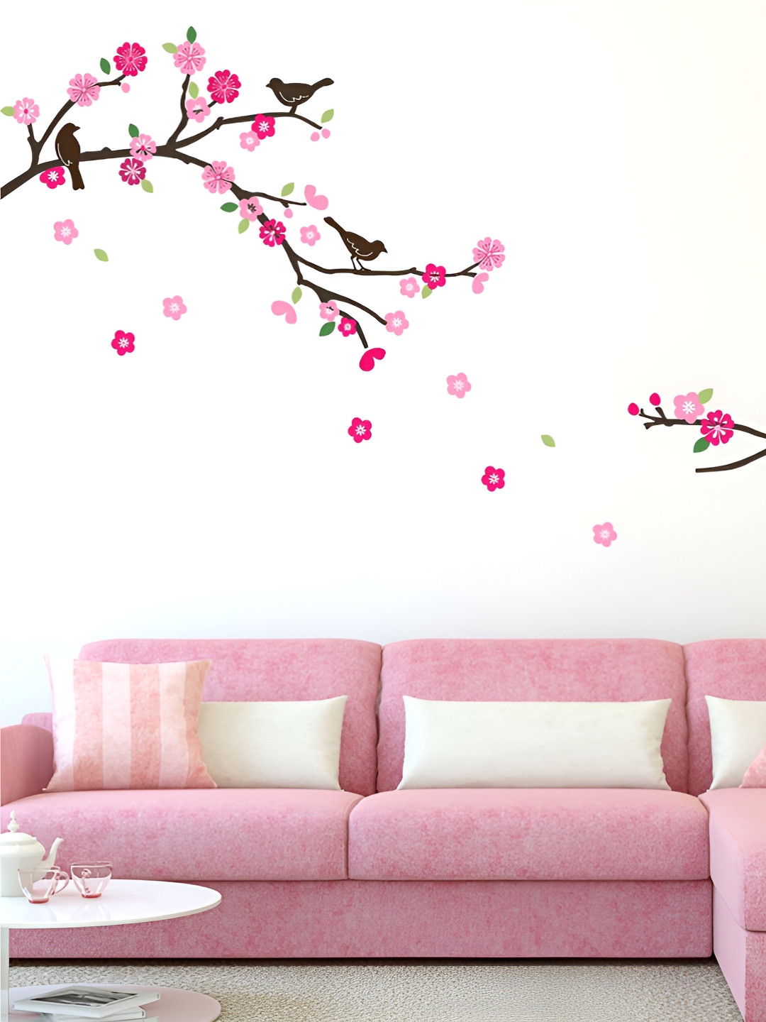 LANSTICK Pink Tree With Birds Self-Adhesive Wall Sticker