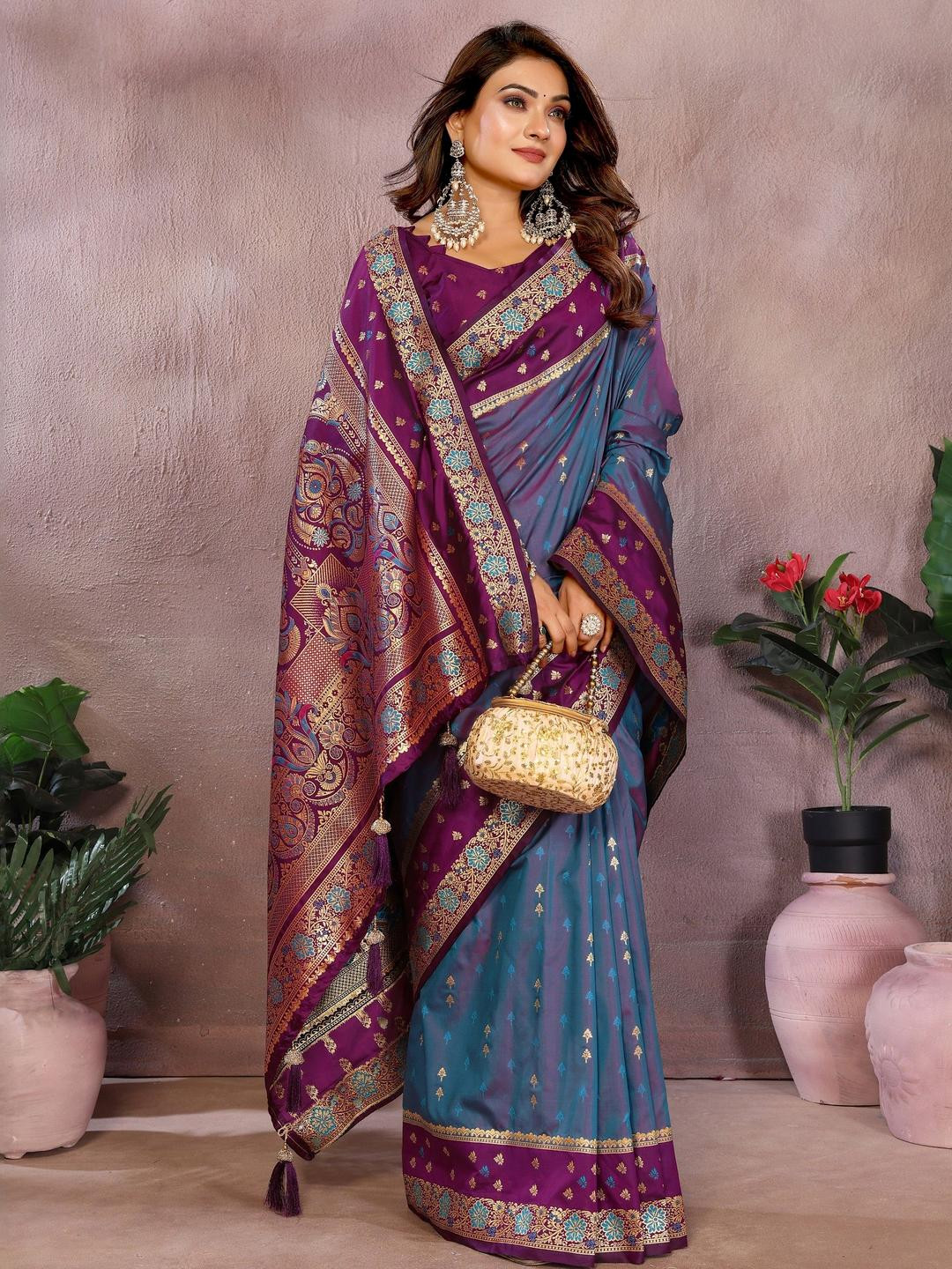 DIVASTRI Kamalkari Silk Zari Woven Work Saree With Unstitched Blouse Piece