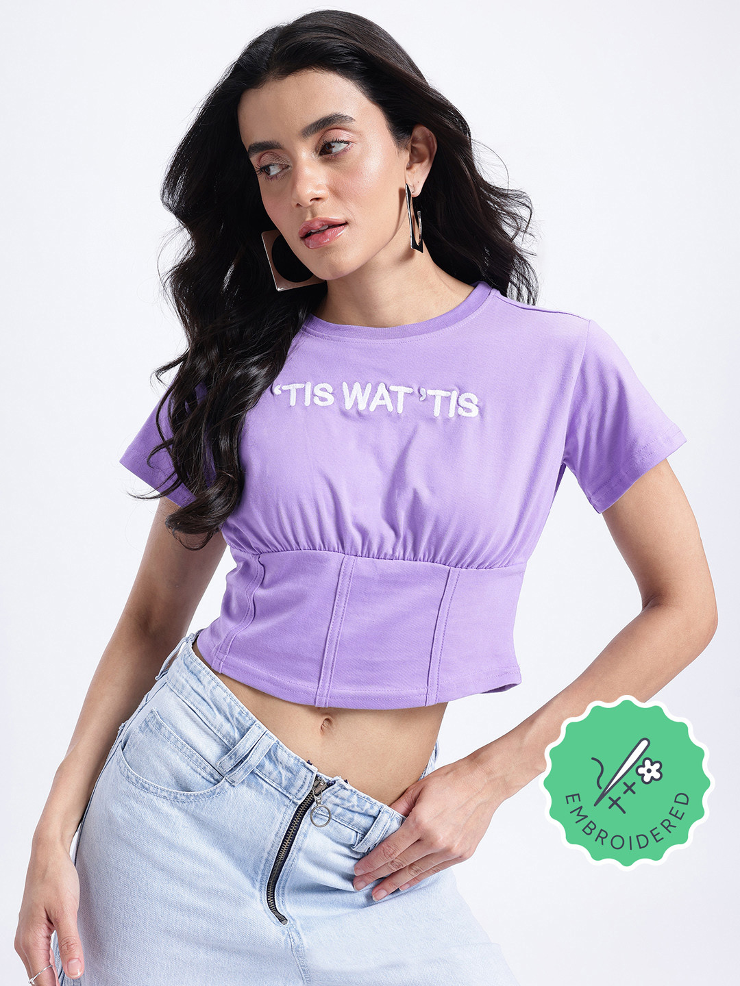 glitchez Embroidered Panelled Crop Top