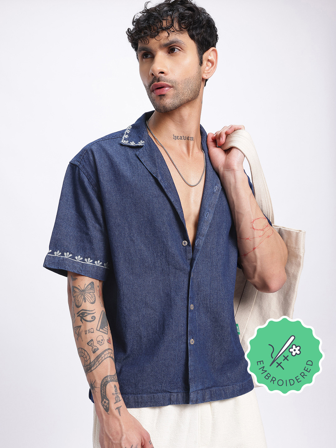 glitchez Chambray Embroidered Stitch Shirt