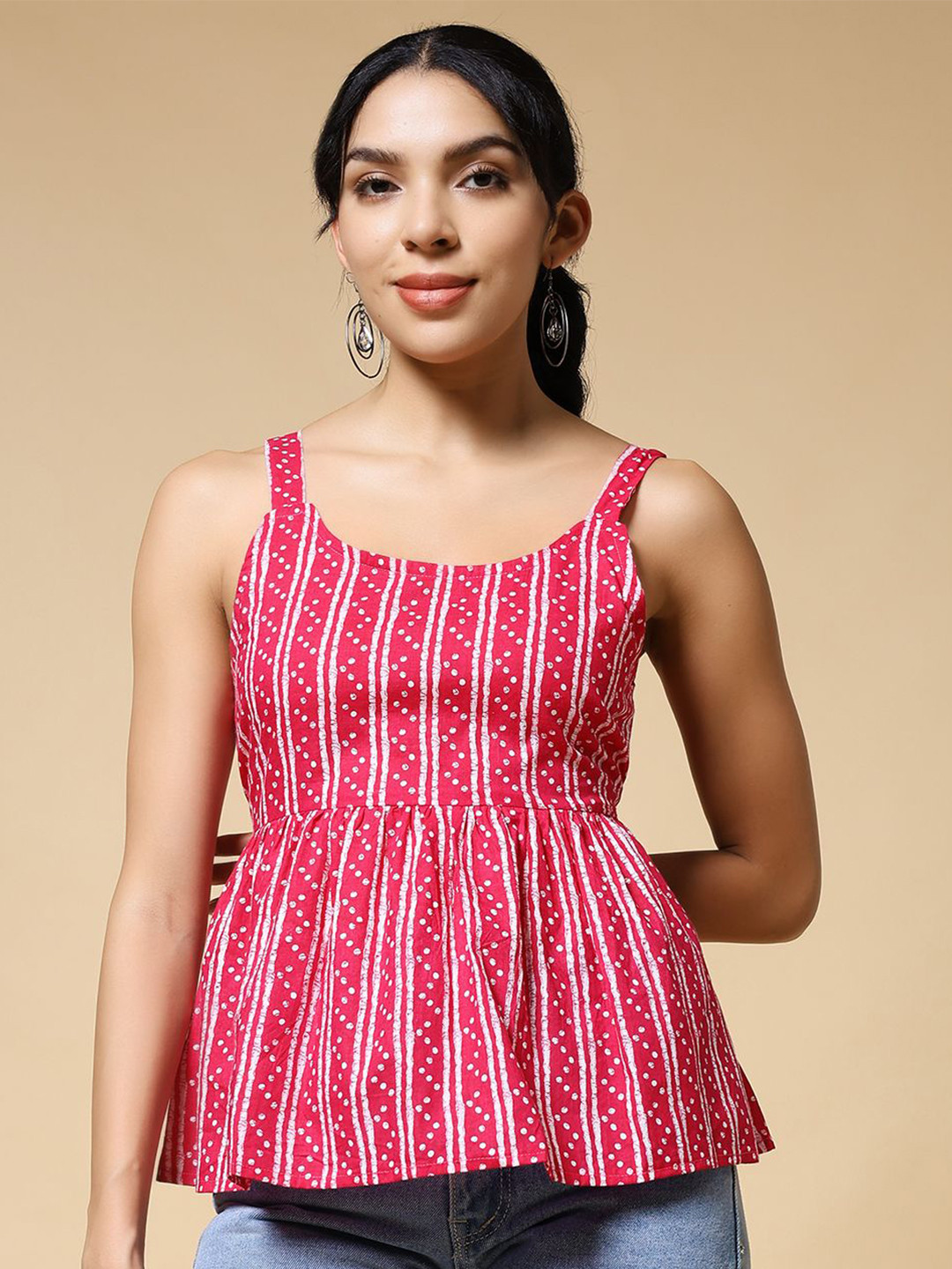 Womenster Women Bandhani Printed Cotton Top