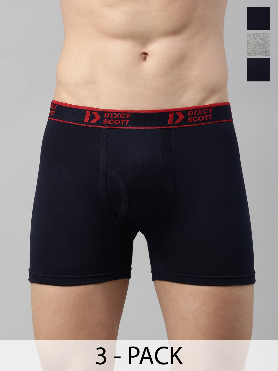 Dixcy Scott Originals 3-Pcs Pure Combed Cotton Mid-Rise Trunks CROSS-TRNK-P3, NVGMBL