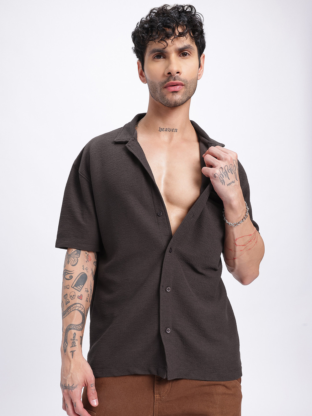 glitchez Casual Layers Textured Relaxed Shirt