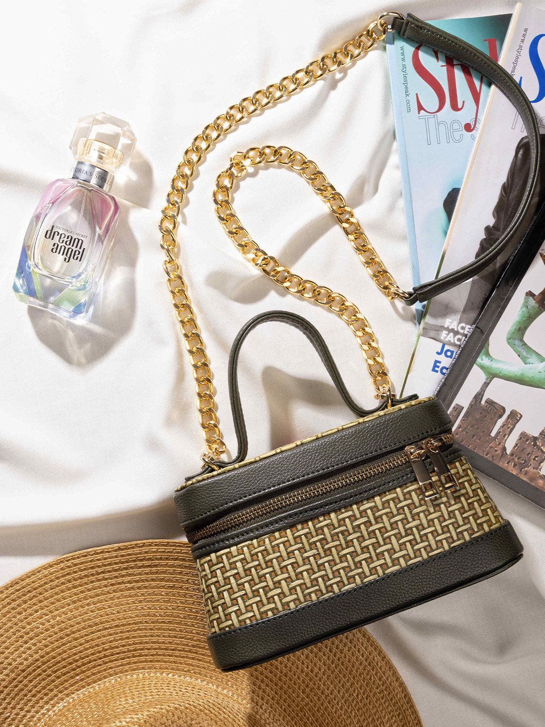 Suave Bags Women Textured Bamboo Cane & Vegan Leather Handheld Bag