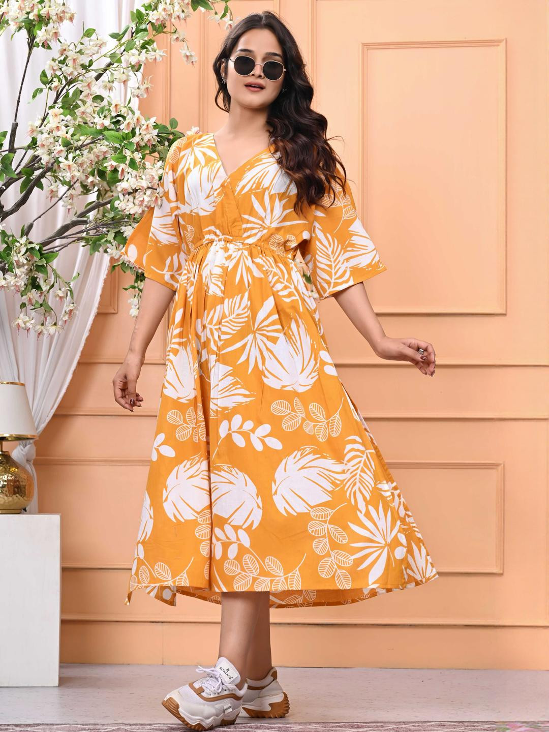 DSS FASHION Floral Print A-Line Midi Dress