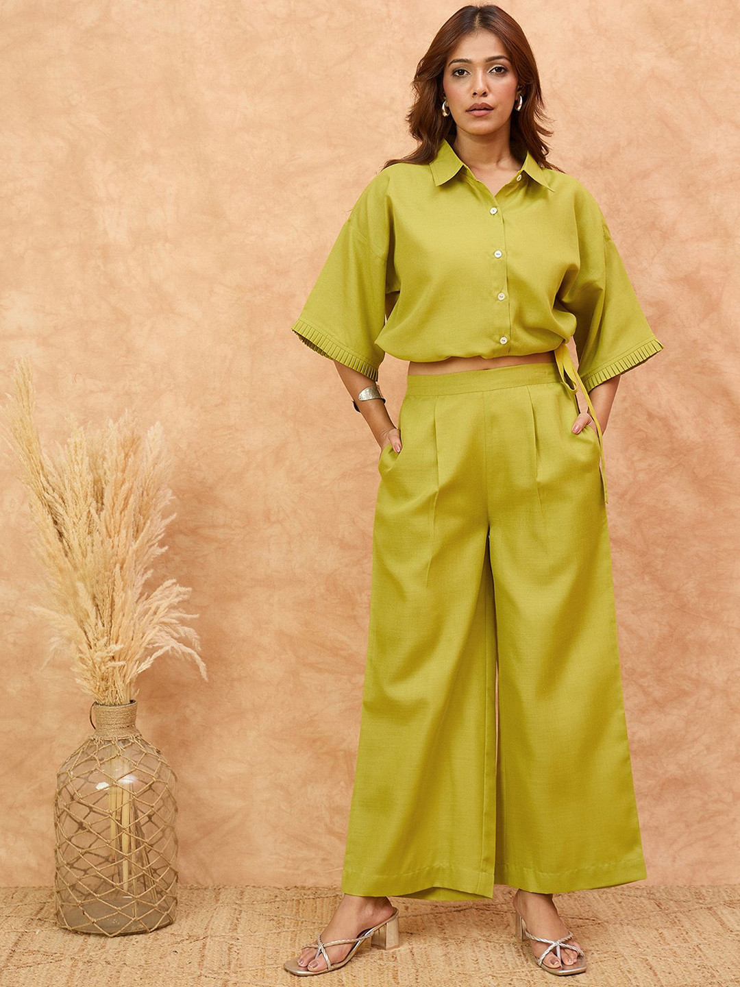 Varanga Shirt-Neck Short-Sleeve Shirt With Trouser Co-Ords