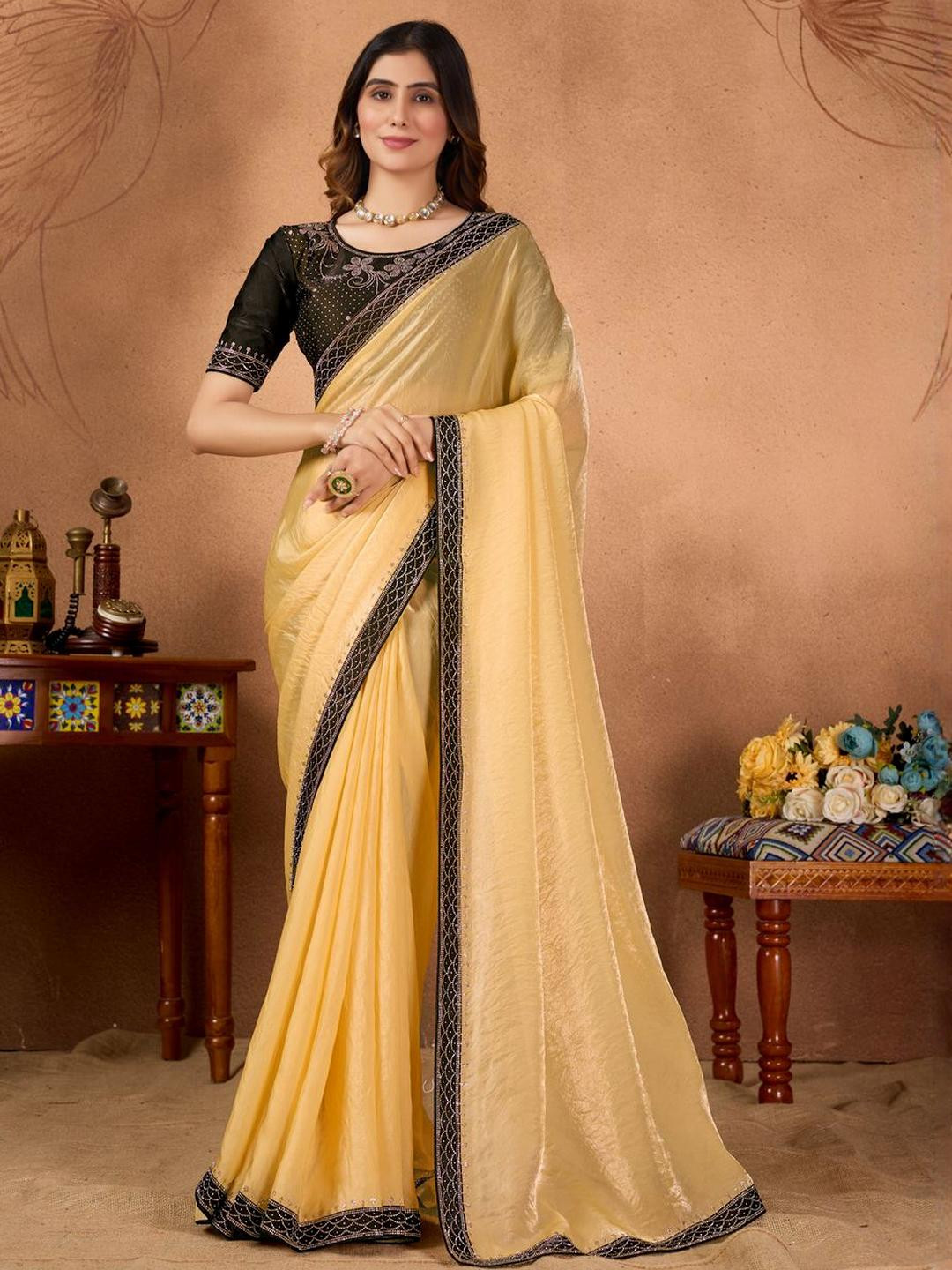 Mitera Woven Design Beads and Stones Satin Designer Saree