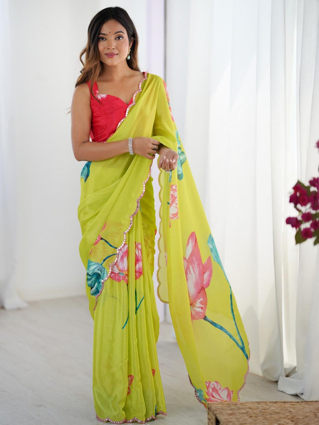Mitera Floral Kutchi Embroidery Silk Blend Saree