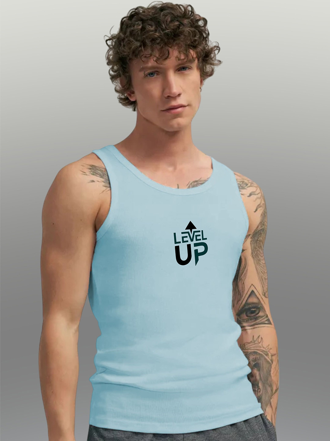 Uniplanet store Printed Scoop Neck Gym Vest UVM-LEVEL-UP-SKBL-S