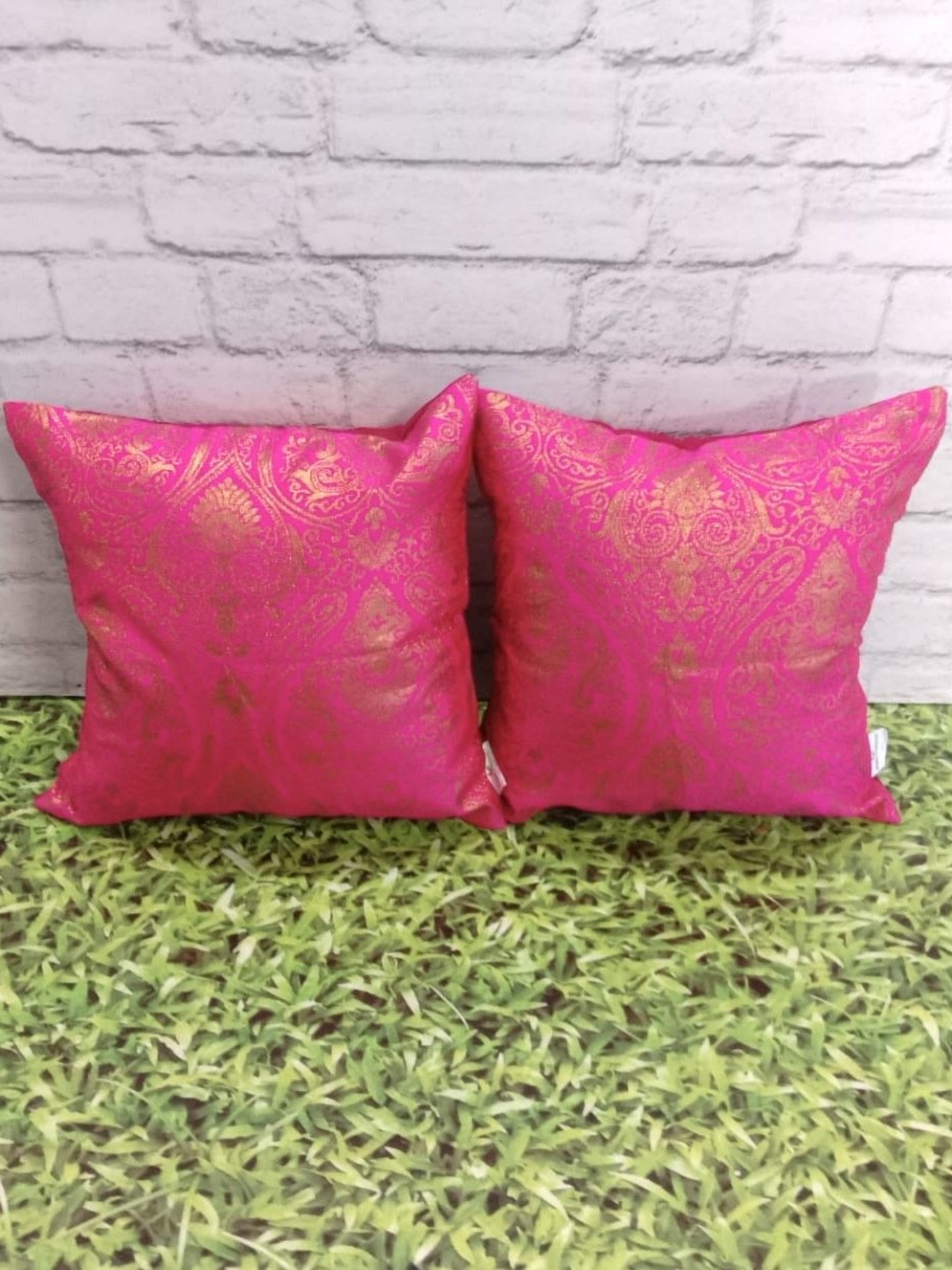 Pink Parrot set of 2 Multicoloured Ethnic Motifs Square Cushion Covers