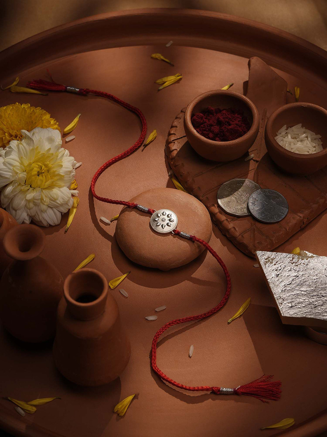 PALMONAS 999 Sterling Silver Circle of Blessings 0.01 Carat LGD Coin Rakhi For Brother