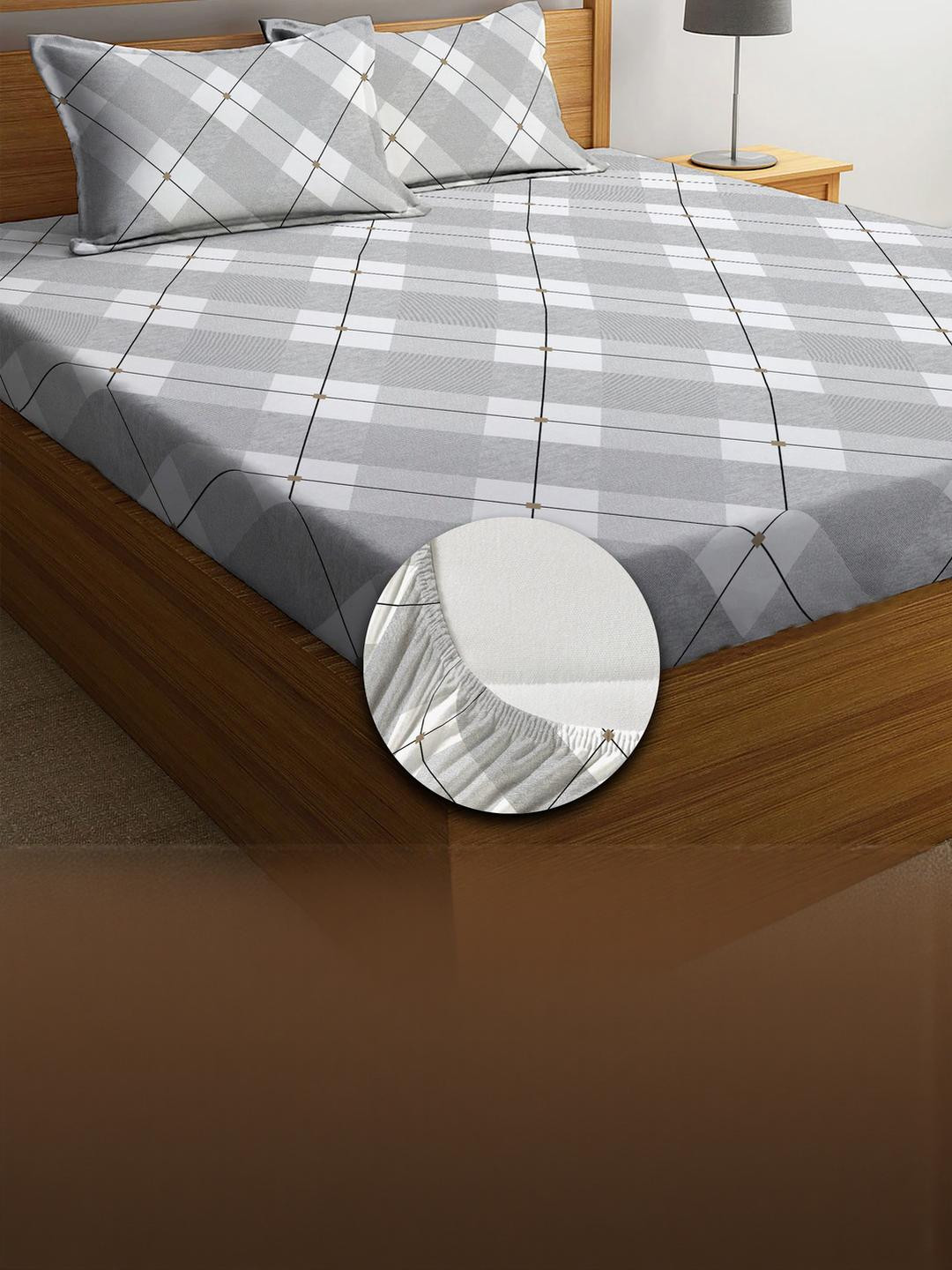 kurry home furnishing Checked Fitted King Size Bedsheet Set