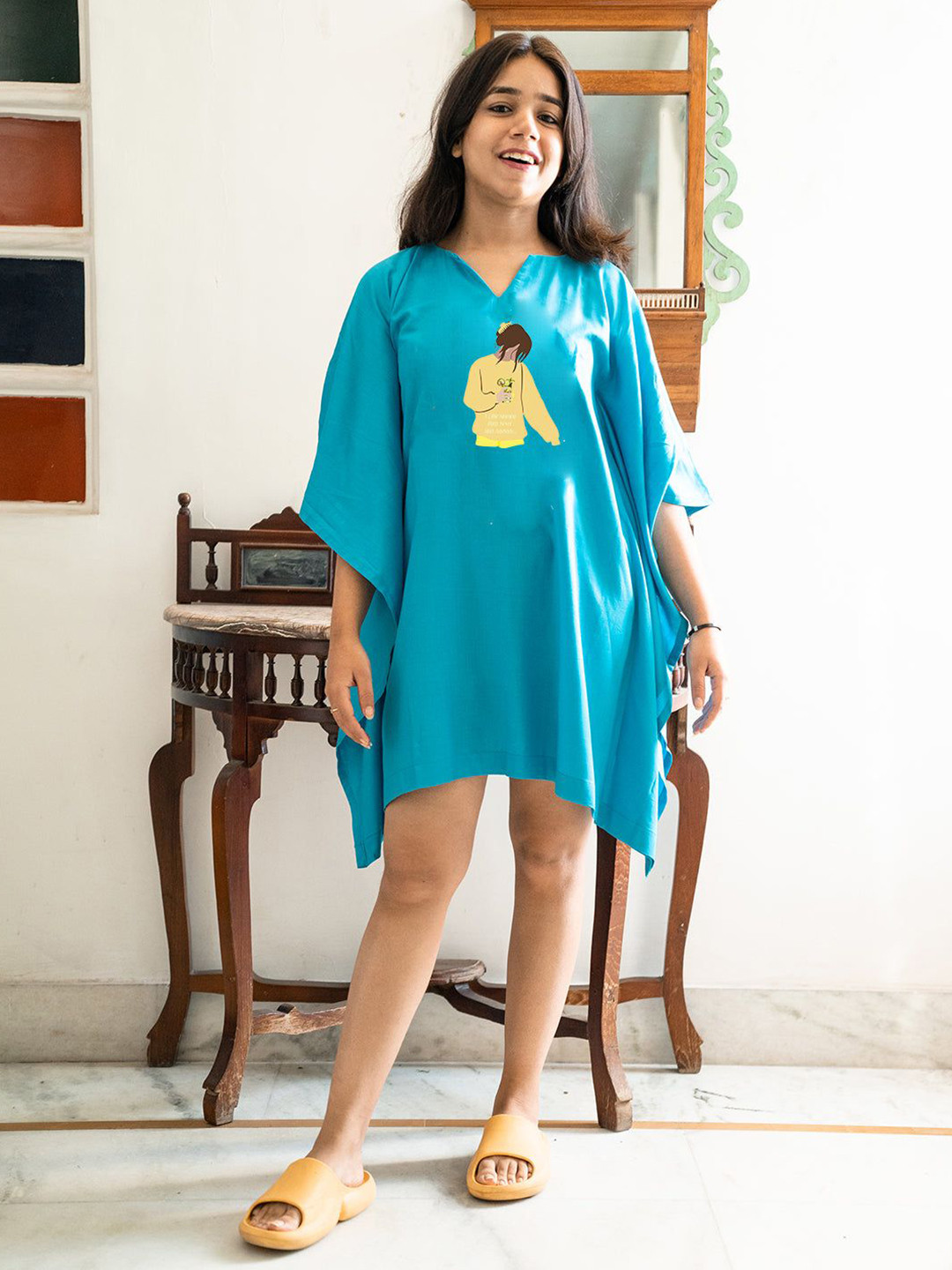 LetsDressUp Women Turquoise Kaftan Nightdress
