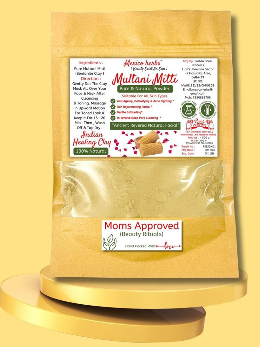 Mexico herbs Pure & Natural Multani Mitti Powder- 500 g