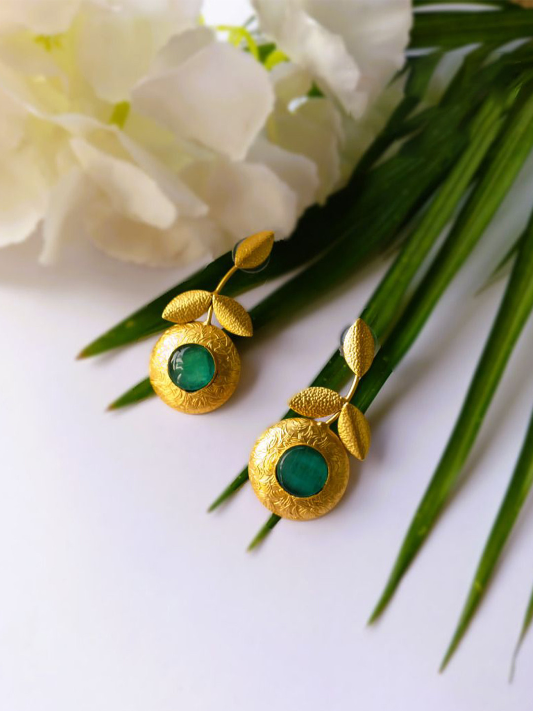 Poush Luxury Artificial Stones Studded Leaf Shaped Studs