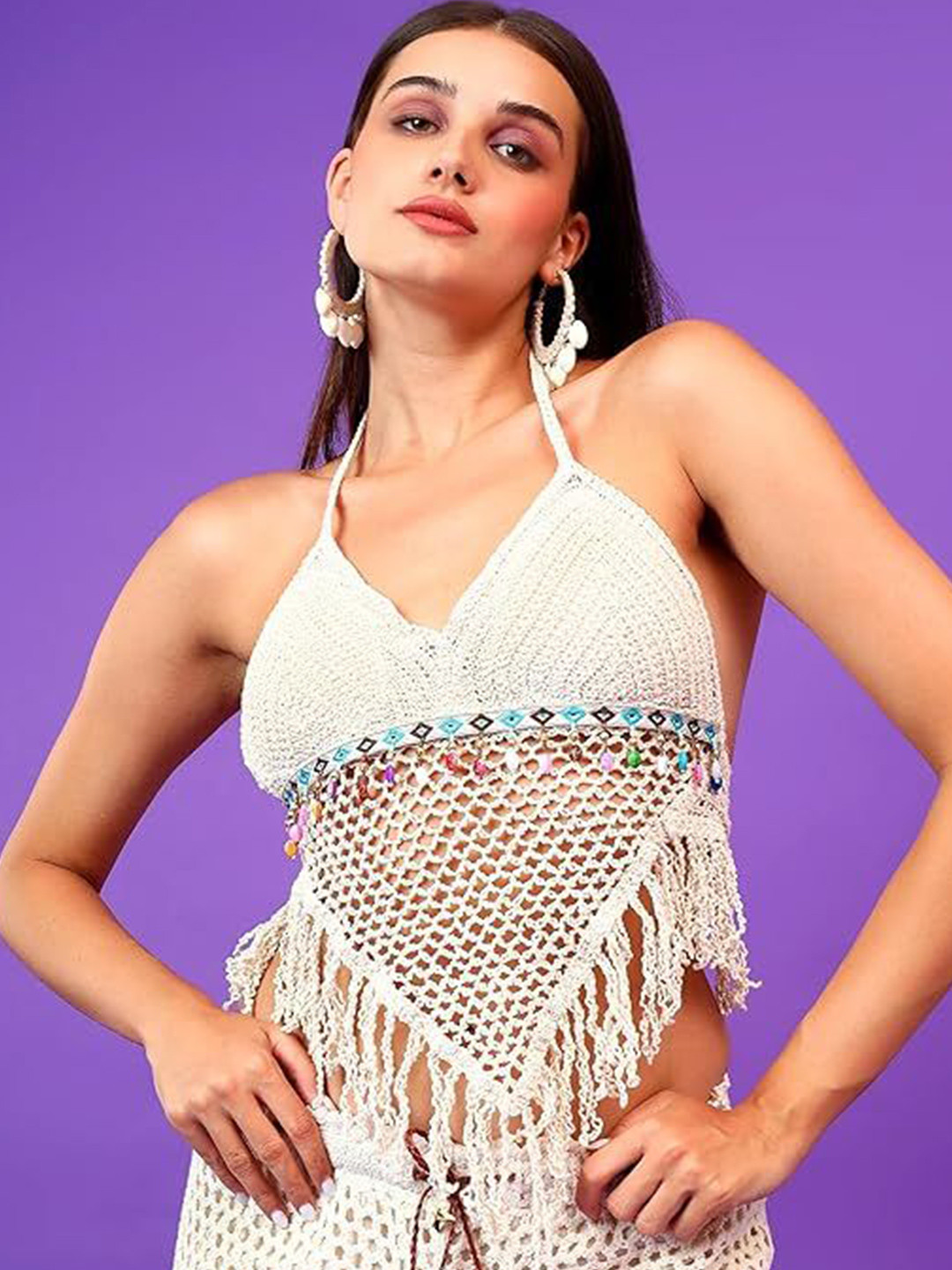 BRACHY Medium Coverage Lightly Padded Halter Lace up Tassels Bralette Bra