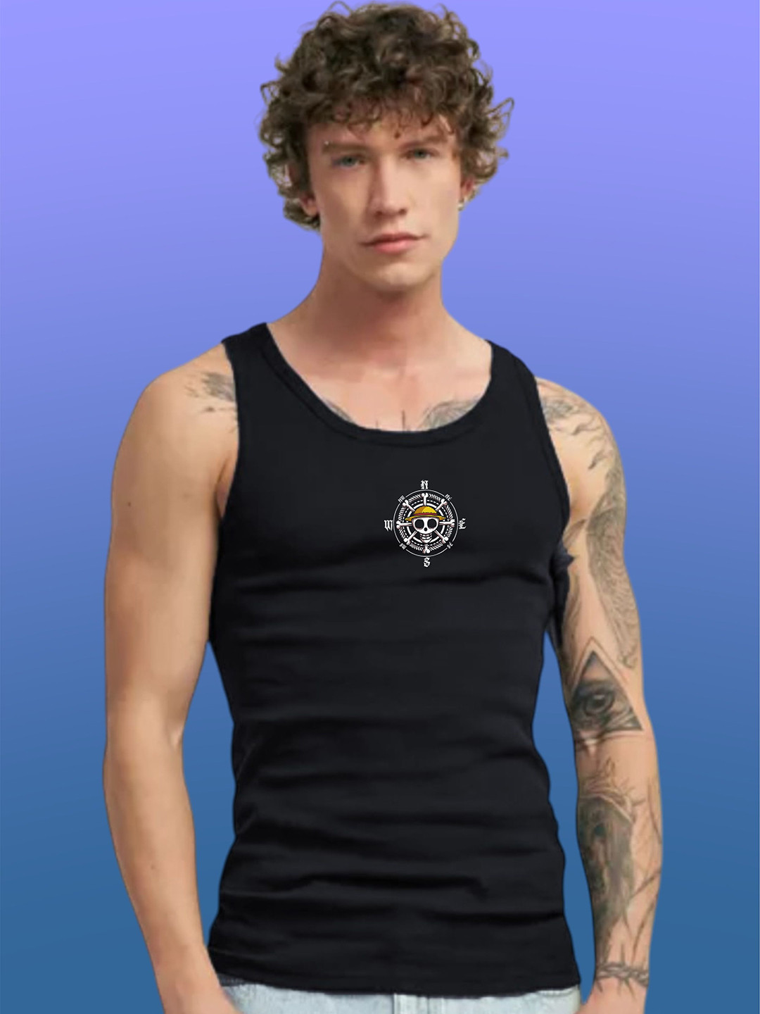 Uniplanet store Printed Scoop Neck Gym Vest UVM-LG-ONE-PIECE-BLK-S