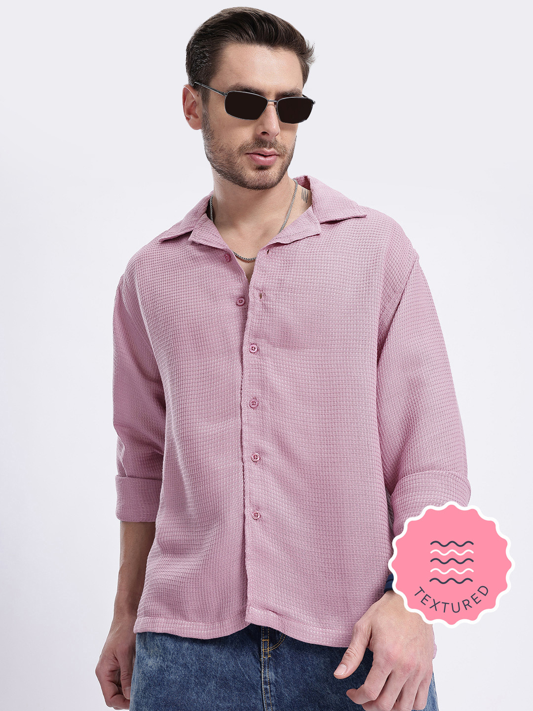 glitchez Textured Drip Drop-Shoulder Relaxed Fit Shirt