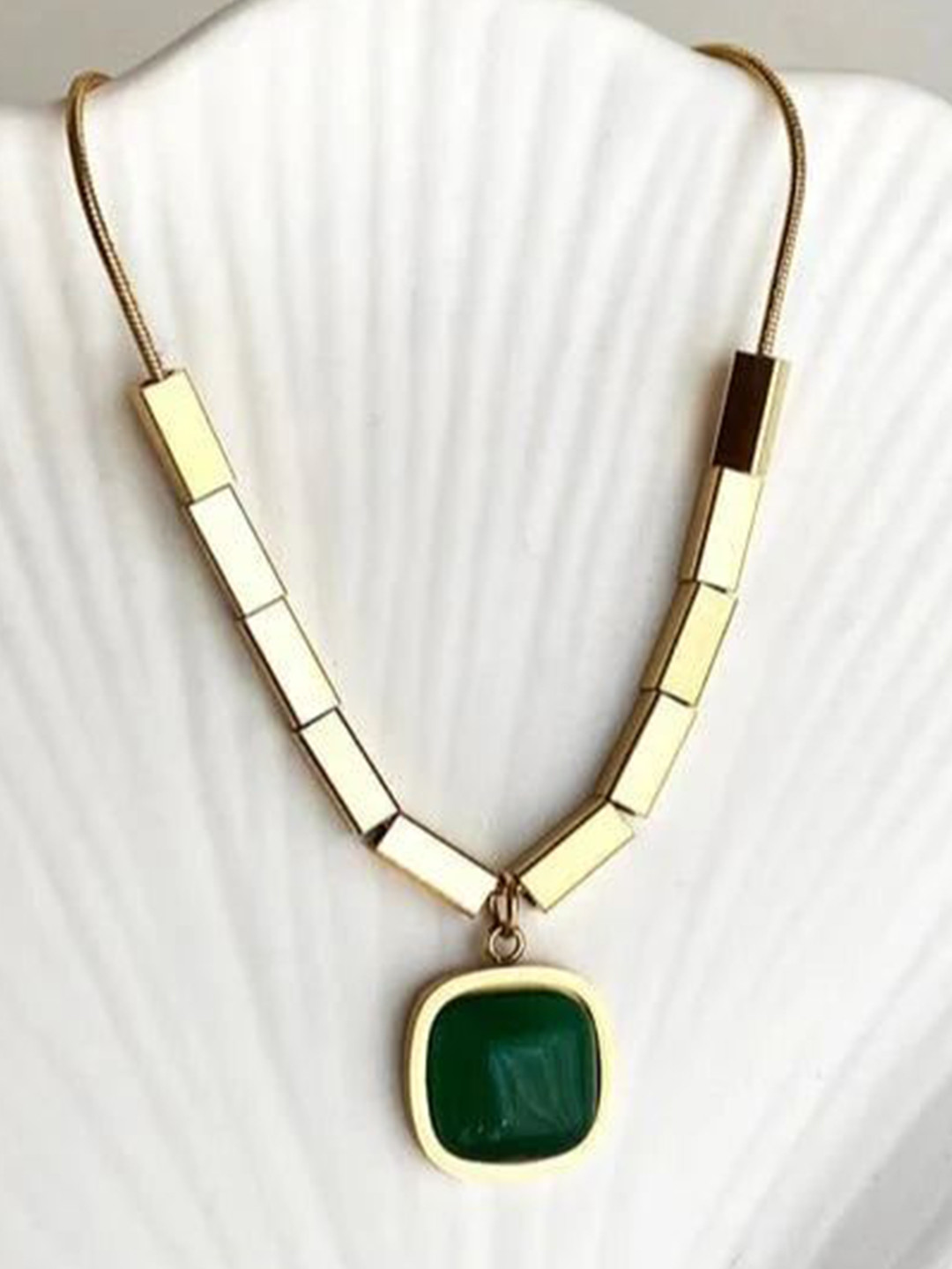 Palli Creation Stainless Steel Gold-Plated Stones Studded Square Pendent With Chain