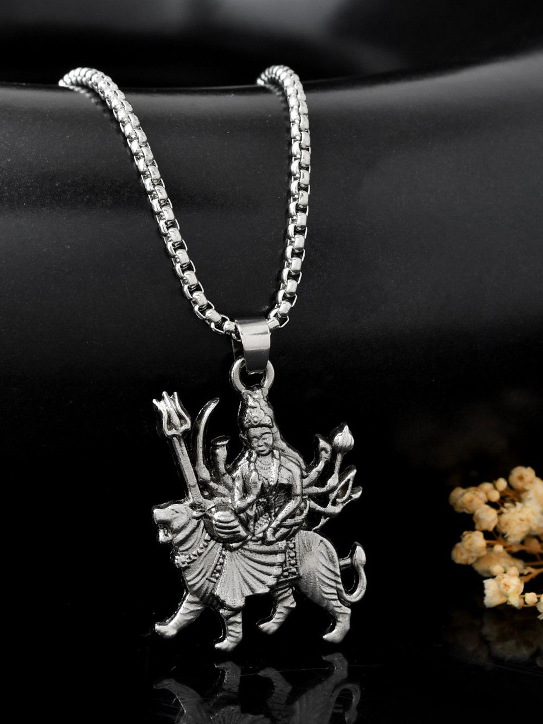 AGARWALPRODUCT Unisex Stainless Steel Maa Loin Durga Pendant