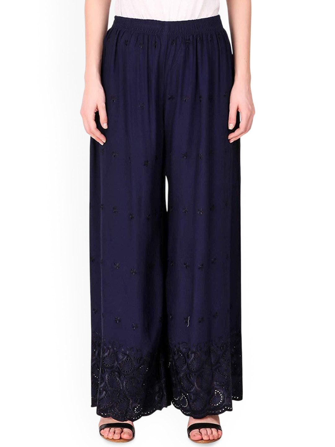 SRISARAS Women Ethnic Embroidered Straight Fit Cotton Palazzos