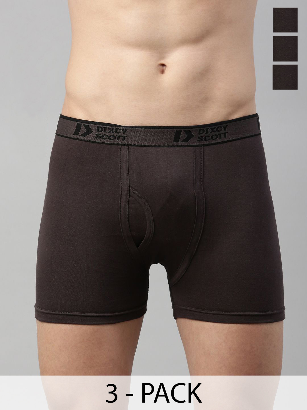 Dixcy Scott Originals 3-Pcs Pure Combed Cotton Mid-Rise Trunks CROSSTRNK-3C-P3, DKGR