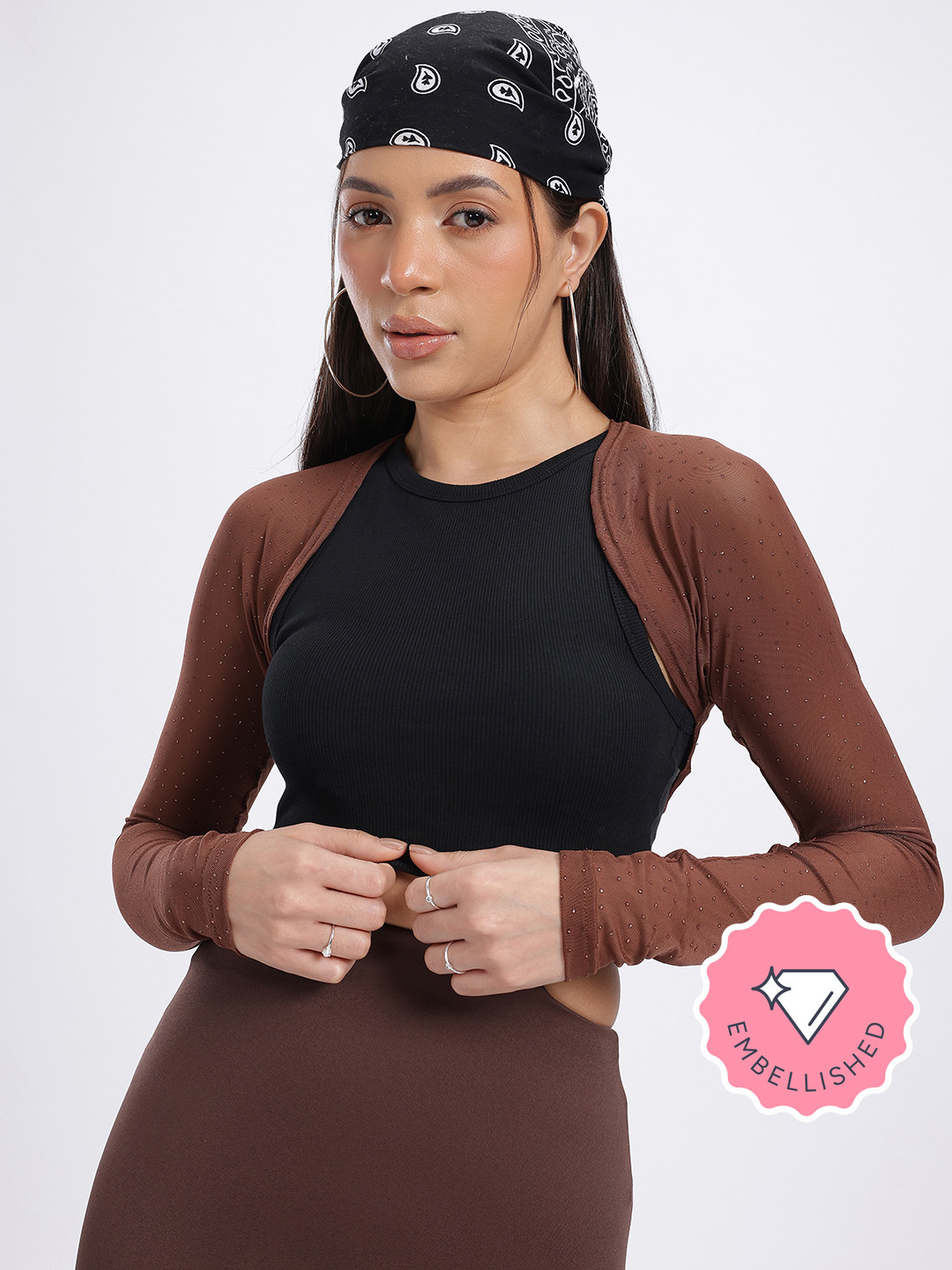 glitchez Embellished Asymmetric Open-Front Crop Shrug