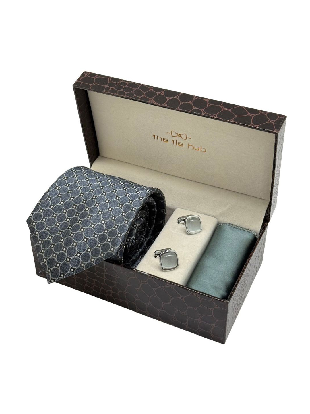 The Tie Hub Men Set of 3 Necktie with Cufflinks & Pocket Square