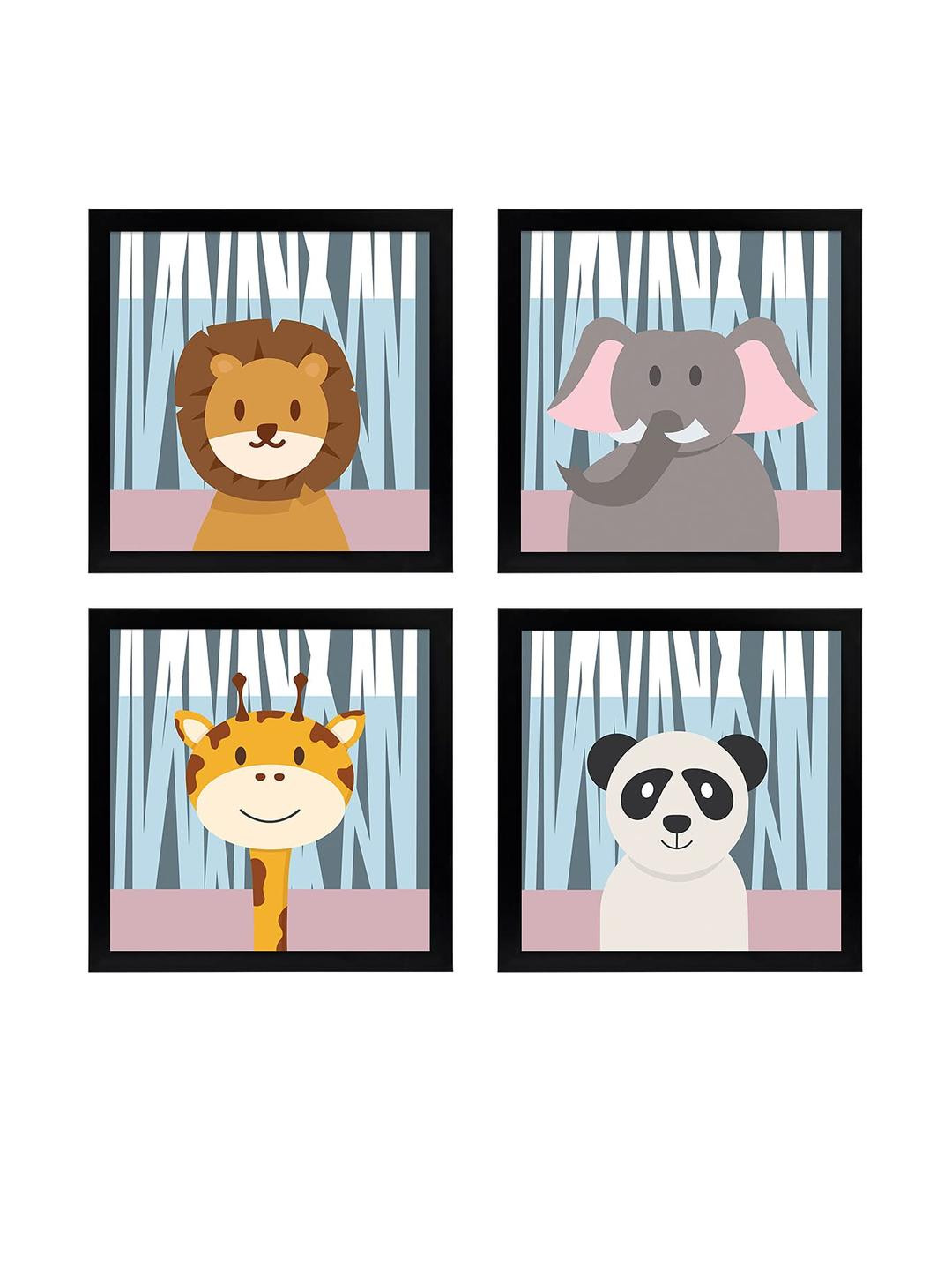 Chaka Chaundh 4 Piece MDF Animals Wall Paintings