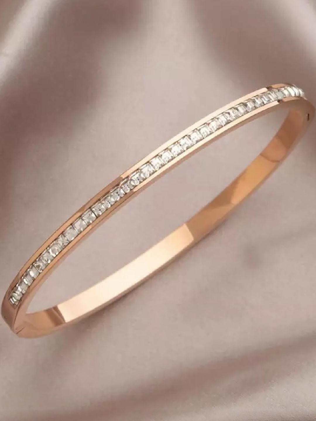 Cubic Zirconia Rosegold-Plated Kada Bracelet