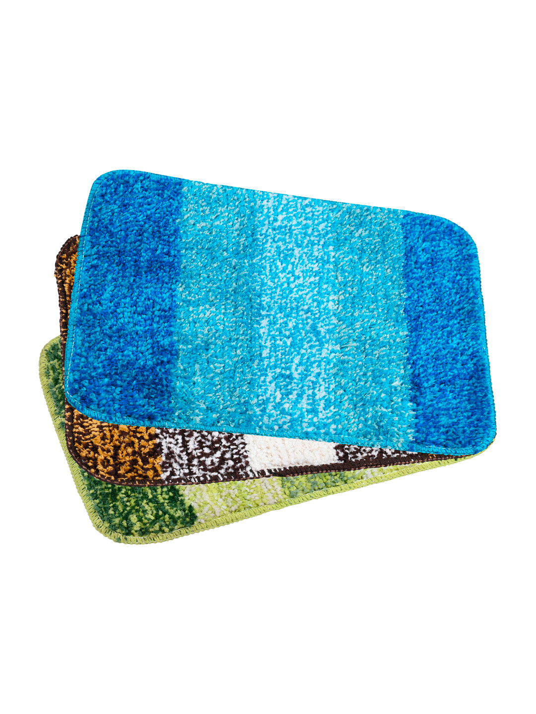 MAXNAP Sleep Support 3-Pcs Green & Brown Color-Blocked 1090 GSM Bath Rugs