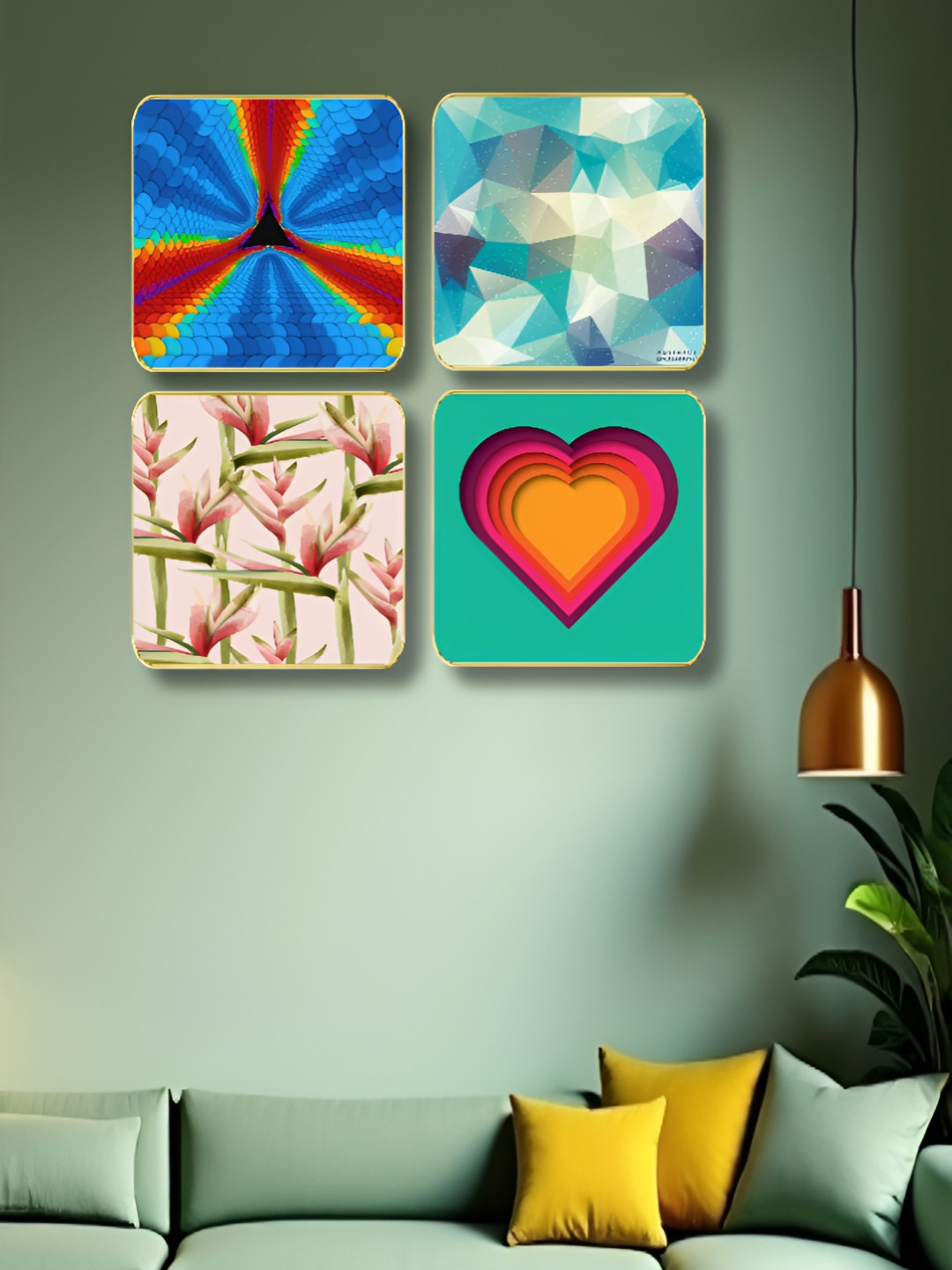 Livin'luxe Blue & White 4 Pieces Abstract & Floral Wall Arts