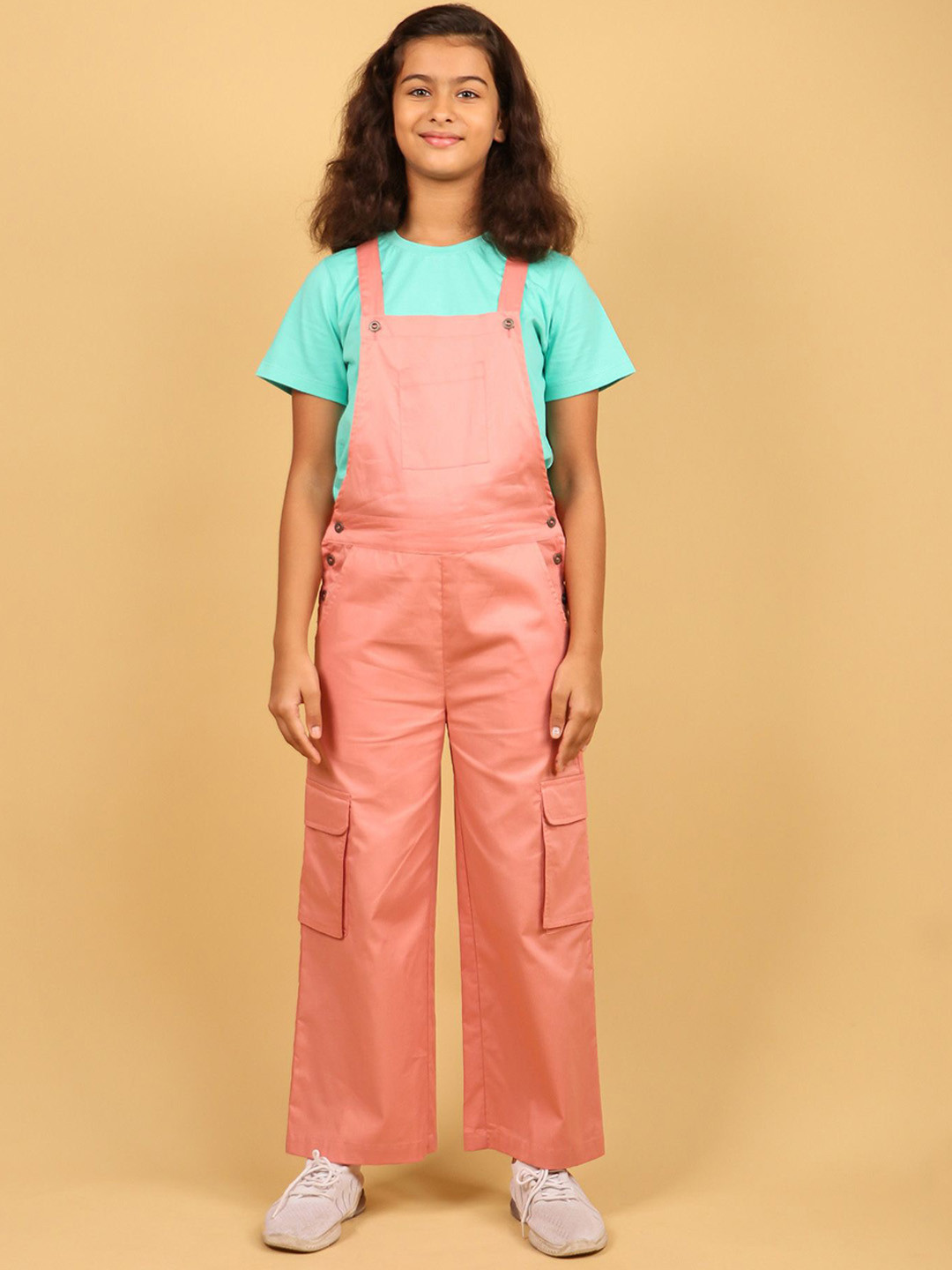 TWEENY MINI Girls Relaxed-Fit Pure Cotton Cargo Dungarees