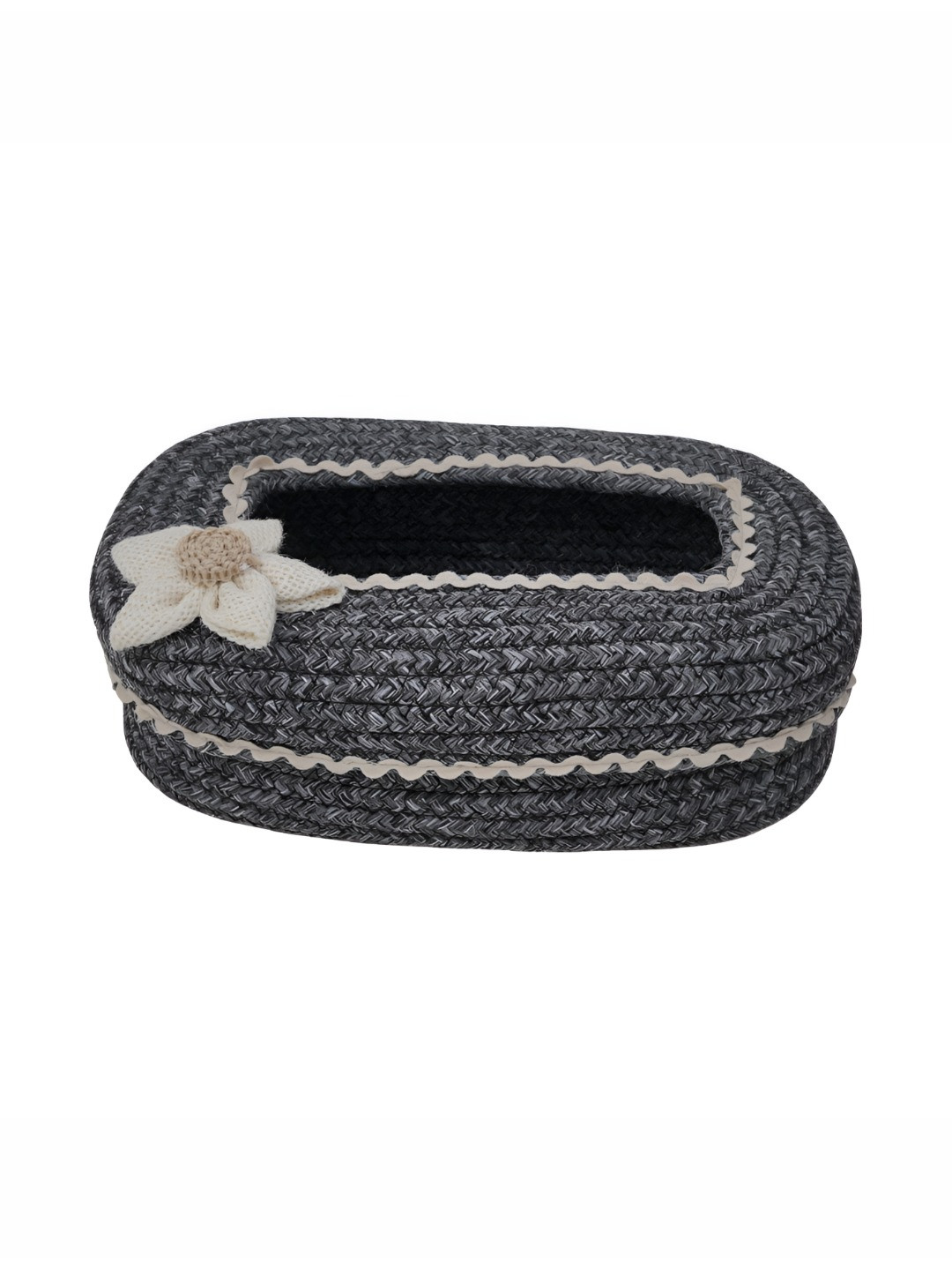 AURKA Grey & White Oval Tissue Holder With Flower
