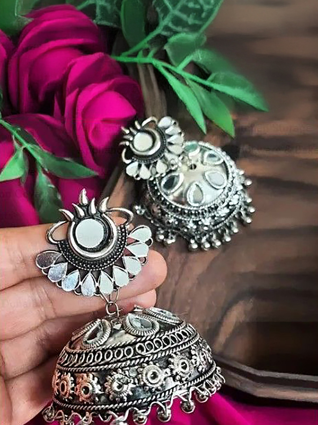 Samridhi DC Artificial Beaded Oxidised Dome Shaped Jhumkas