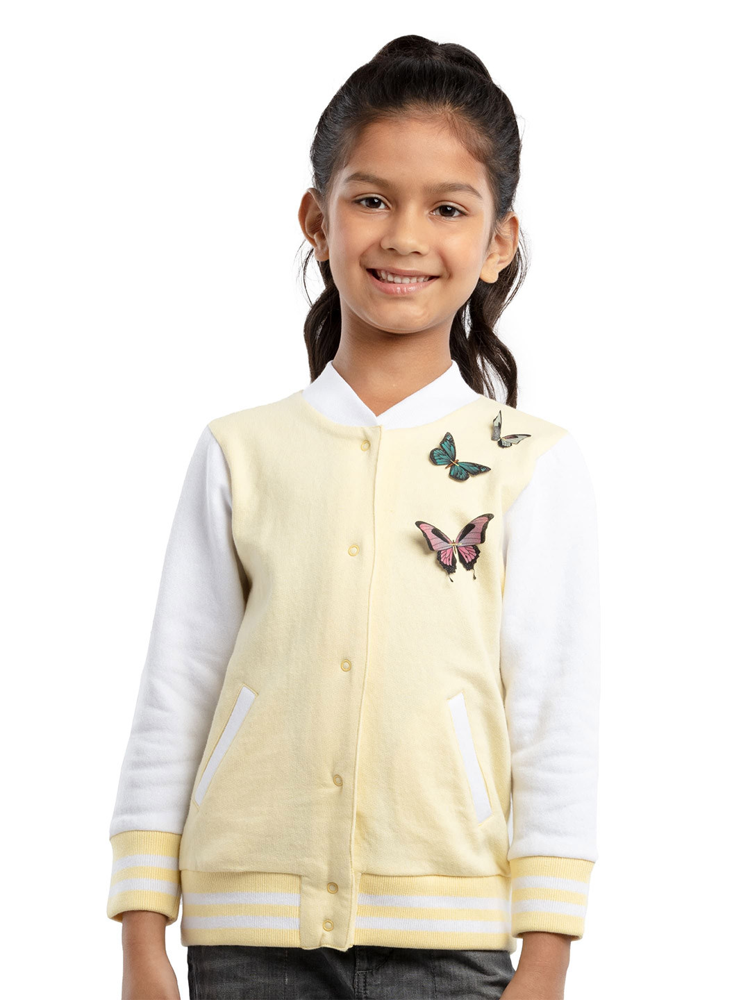 UNDER FOURTEEN ONLY Girls Self Design V-Neck Front-Open Sweatshirt