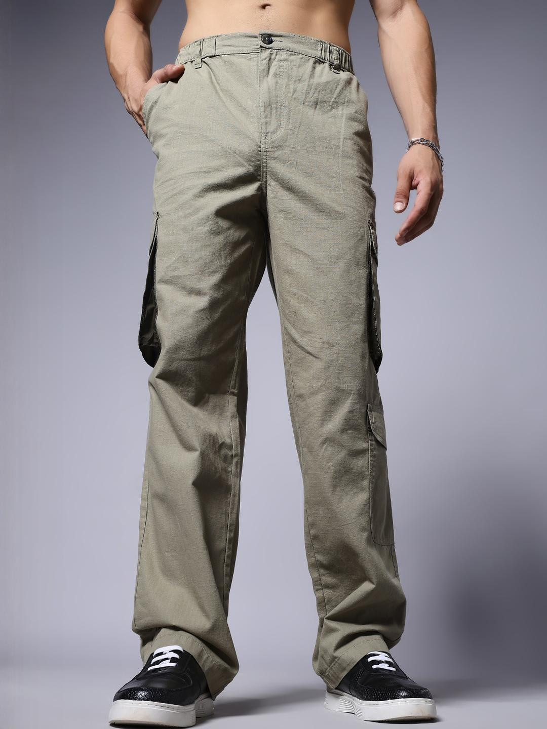 PRONK Olive Green Cargos Joggers Trousers