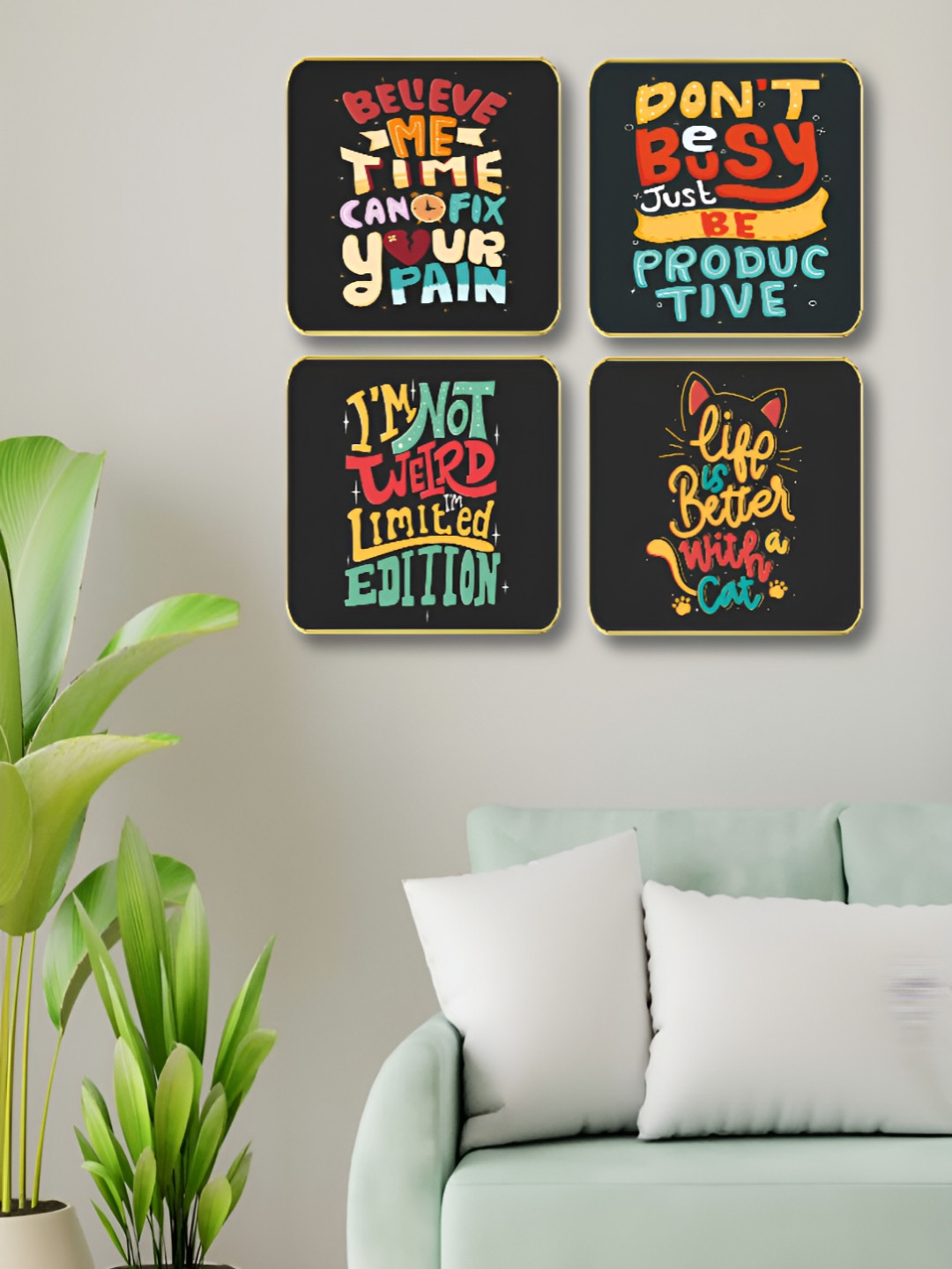 Livin'luxe Set of 4 Multicoloured Wood Wall Paintings - 10 x 10 inch