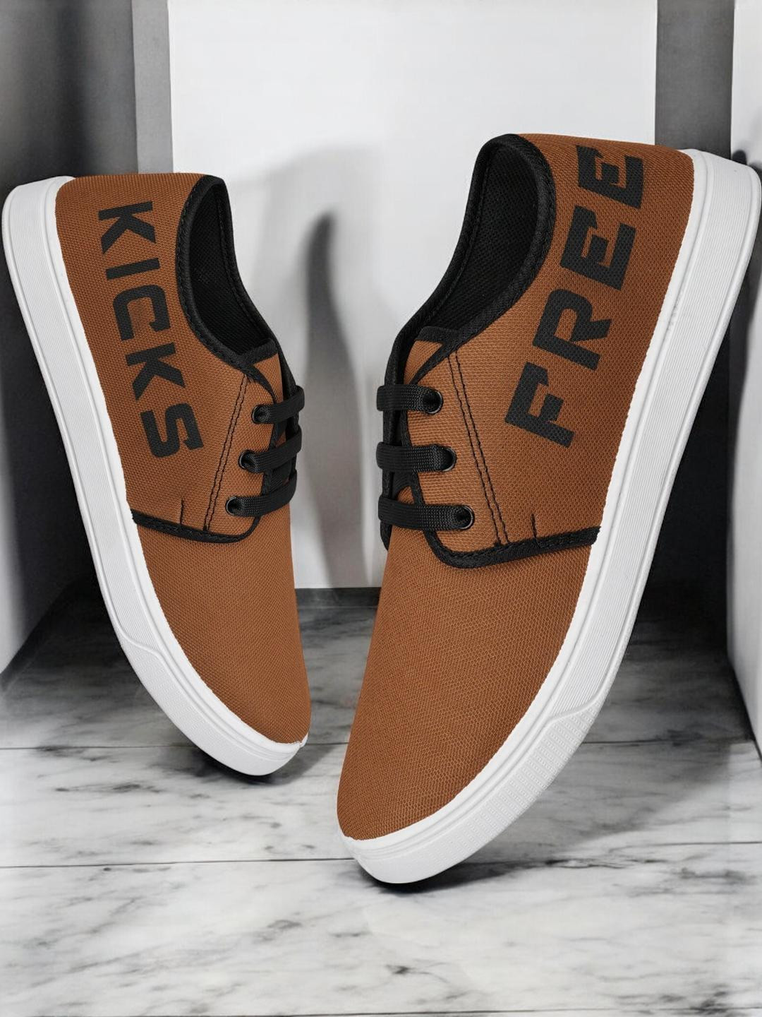 Free Kicks Men Tan Canvas Marking Running Sports Shoes