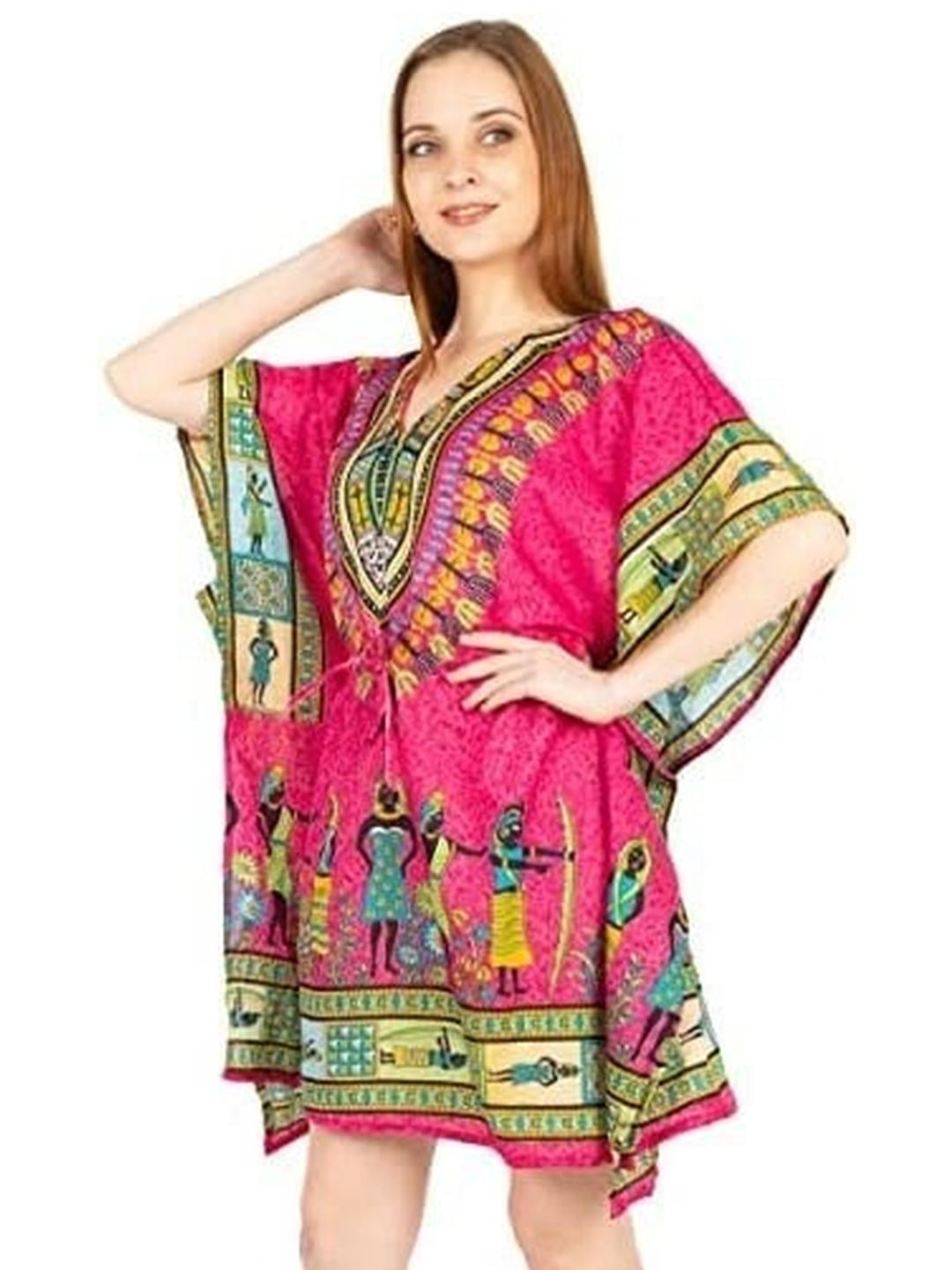 UKAL Ethnic Motifs Printed Kimono Sleeve Kaftan Mini Dress