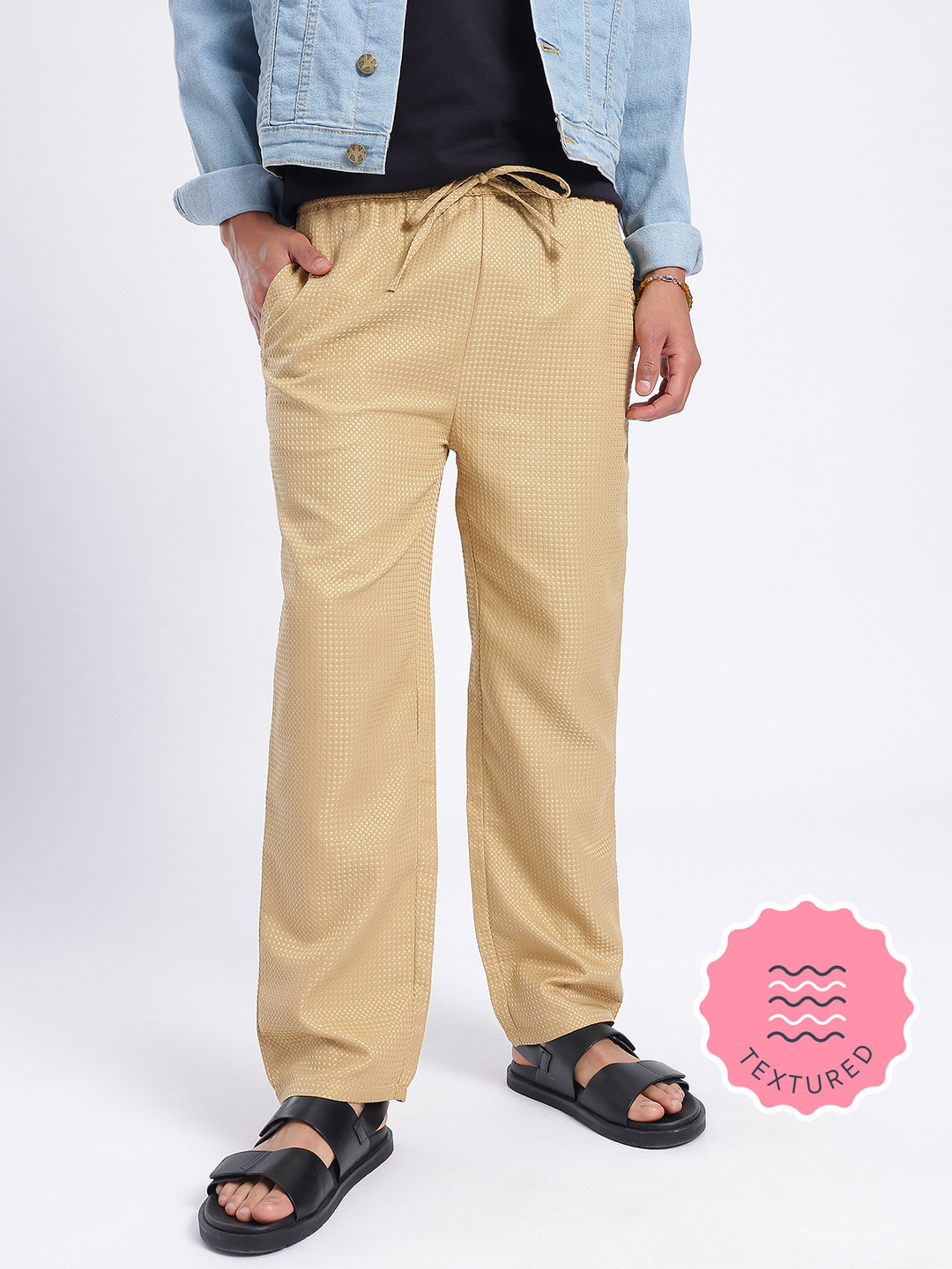 glitchez Men Khaki Textured Jogger Trouser