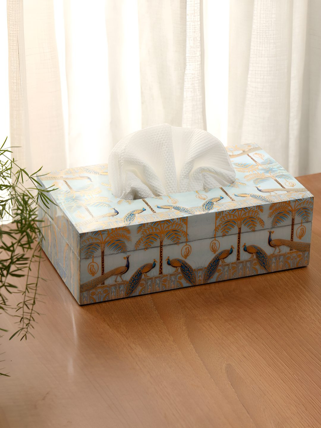 DULI Blue & Gold-Toned Enamel Coated Tissue Holder