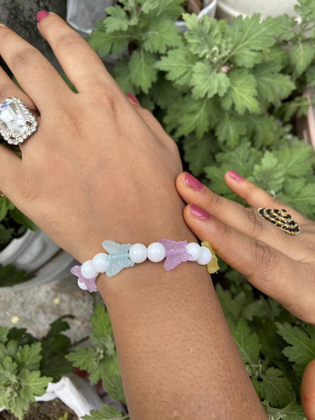 Butterfly Bead Bracelet  White with Colorful Butterflies