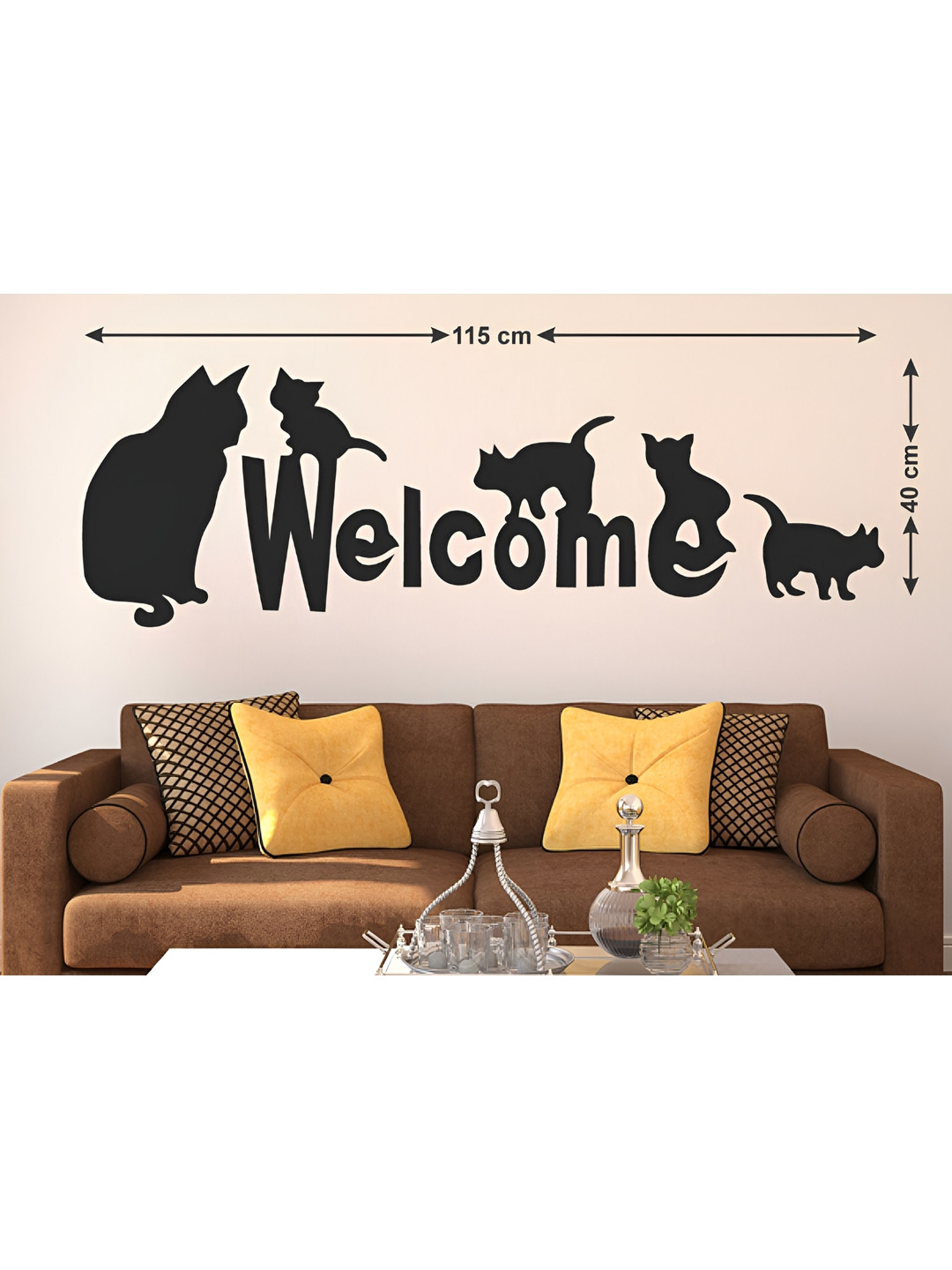 LANSTICK Black Welcome With Cat Self-Adhesive Wall Sticker