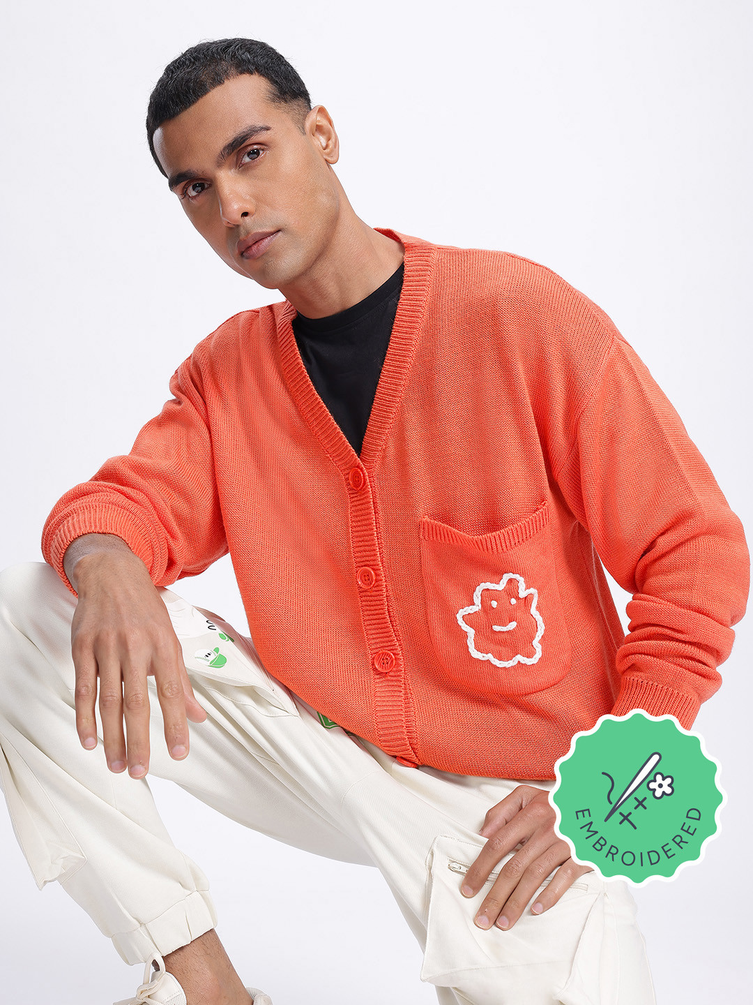 glitchez Embroidered Pocket Cardigan